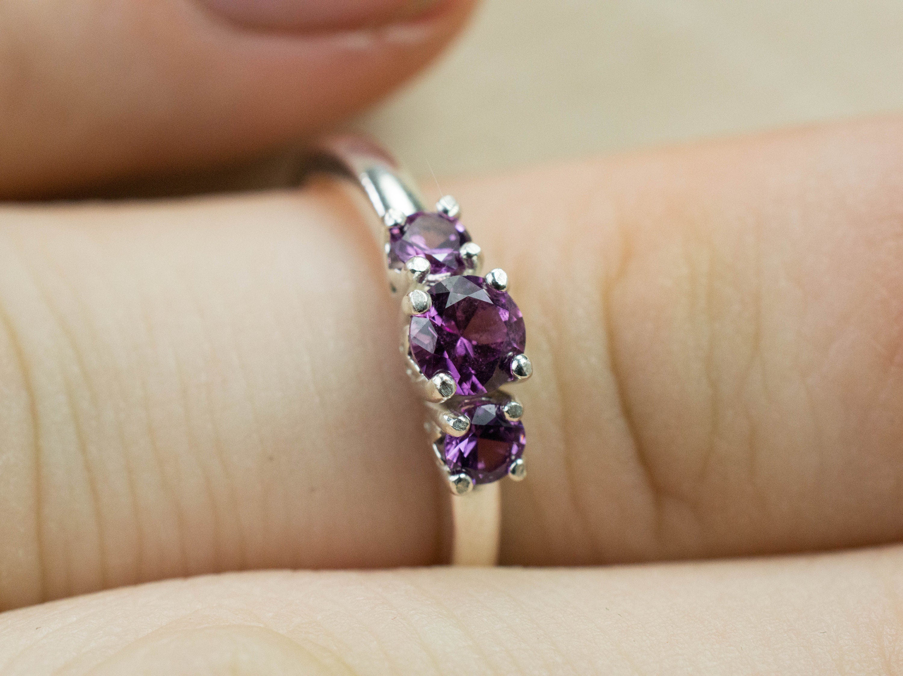 Purple Garnet Sterling Silver Ring, Genuine Untreated Rare Mozambique Garnets; 0.605cts