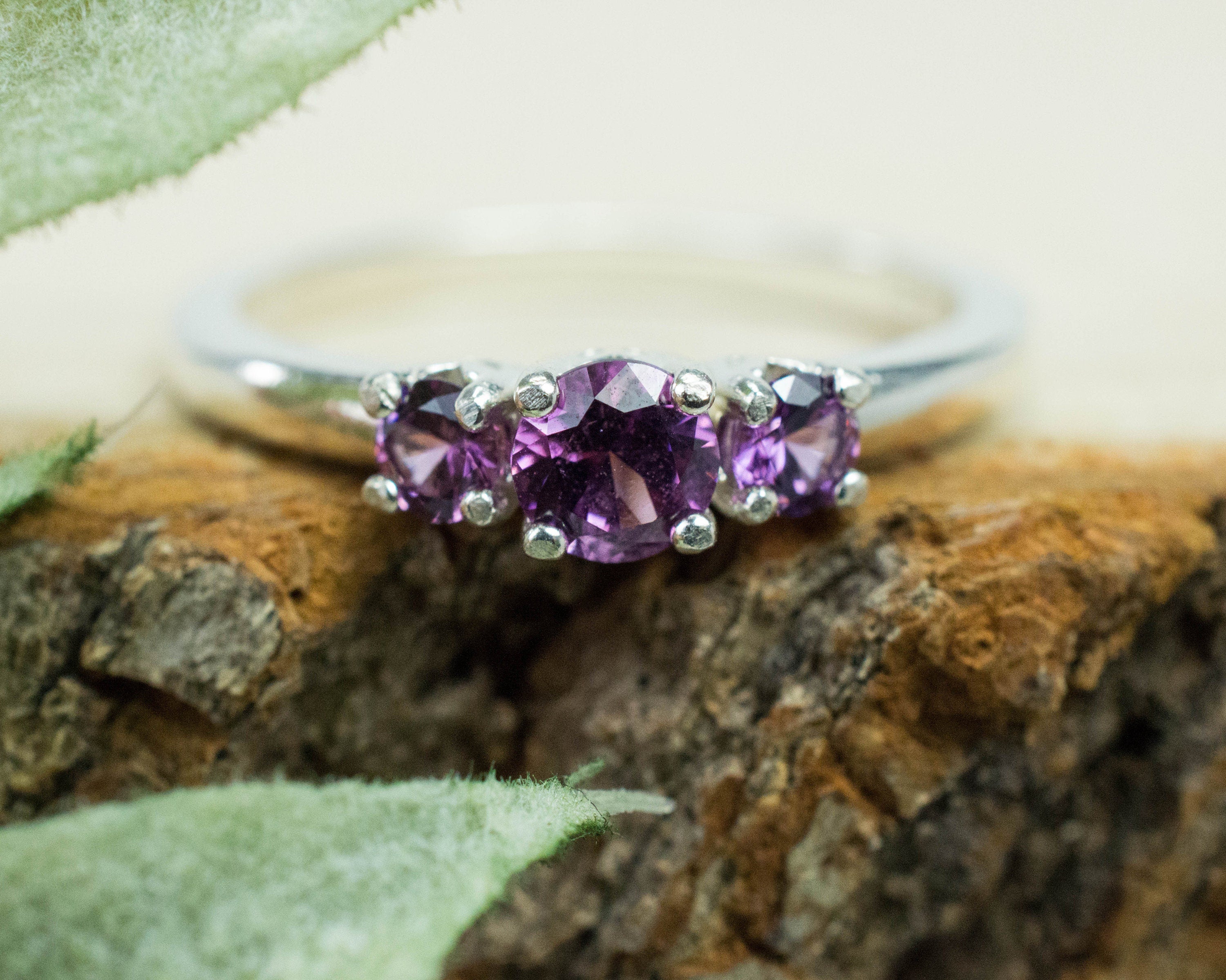 Purple Garnet Sterling Silver Ring, Genuine Untreated Rare Mozambique Garnets; 0.605cts