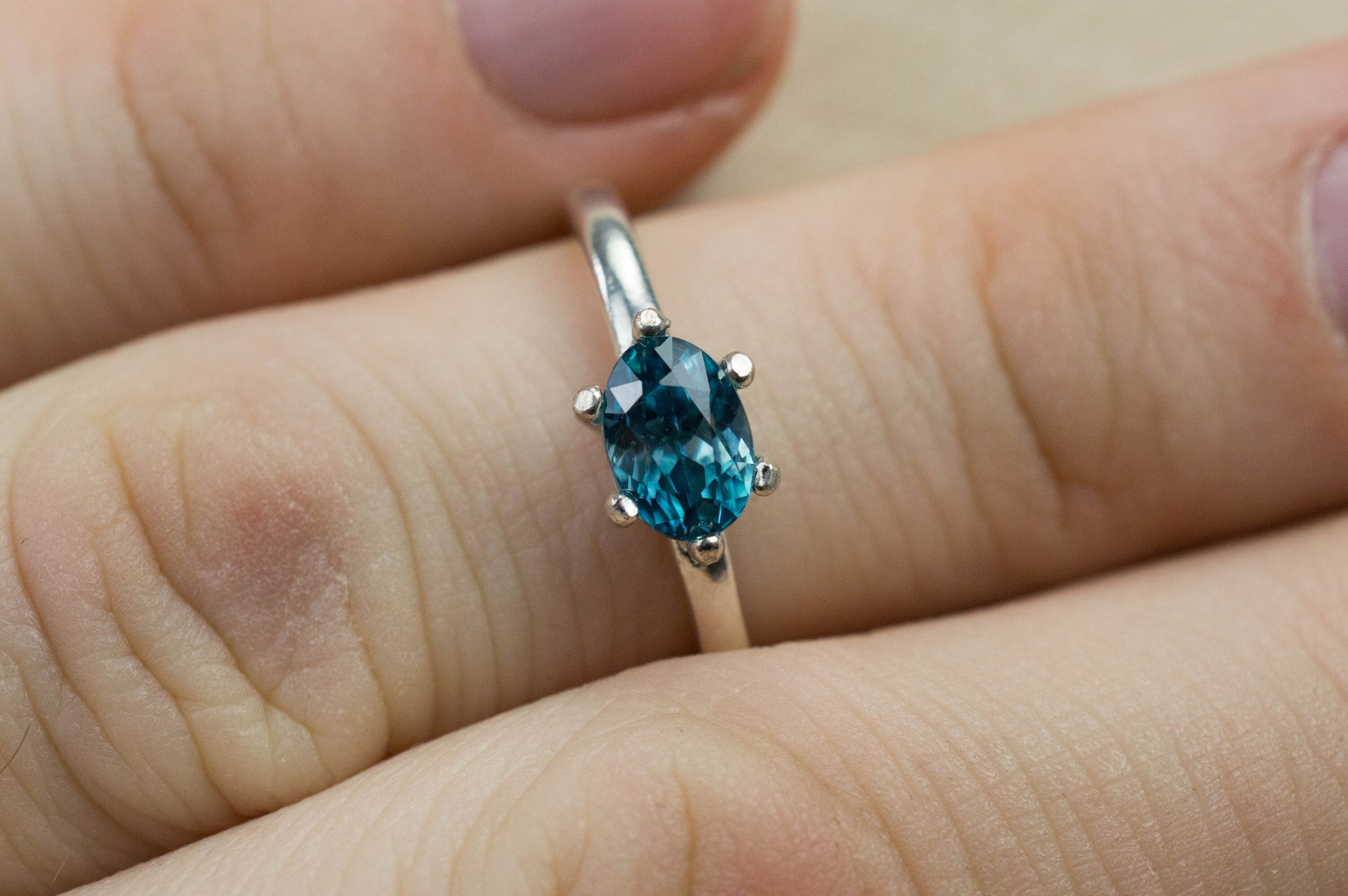 Blue Zircon Ring; Genuine Cambodia Zircon; 1.470cts