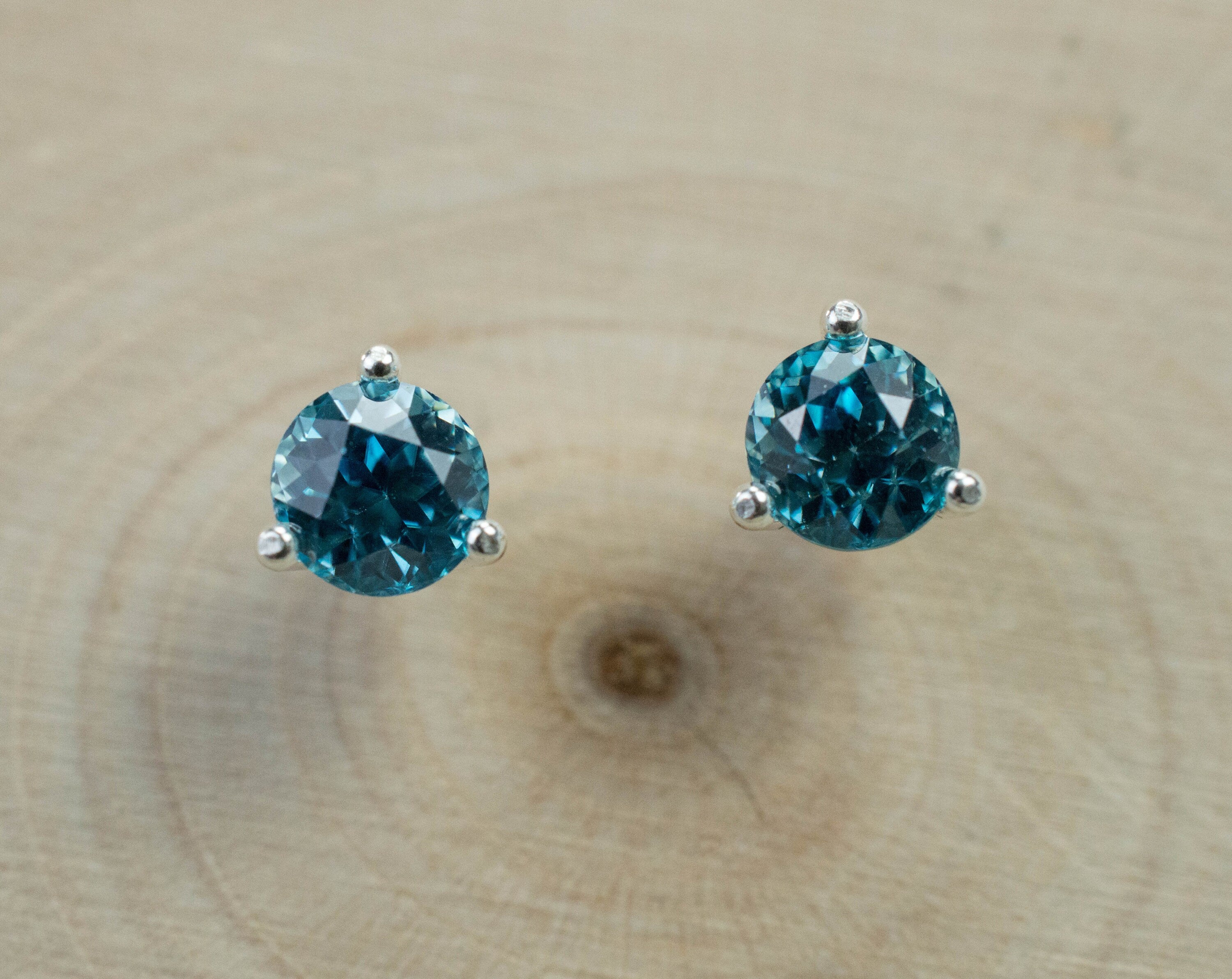 Blue Zircon Earrings; Genuine Cambodia Zircon; 1.205cts