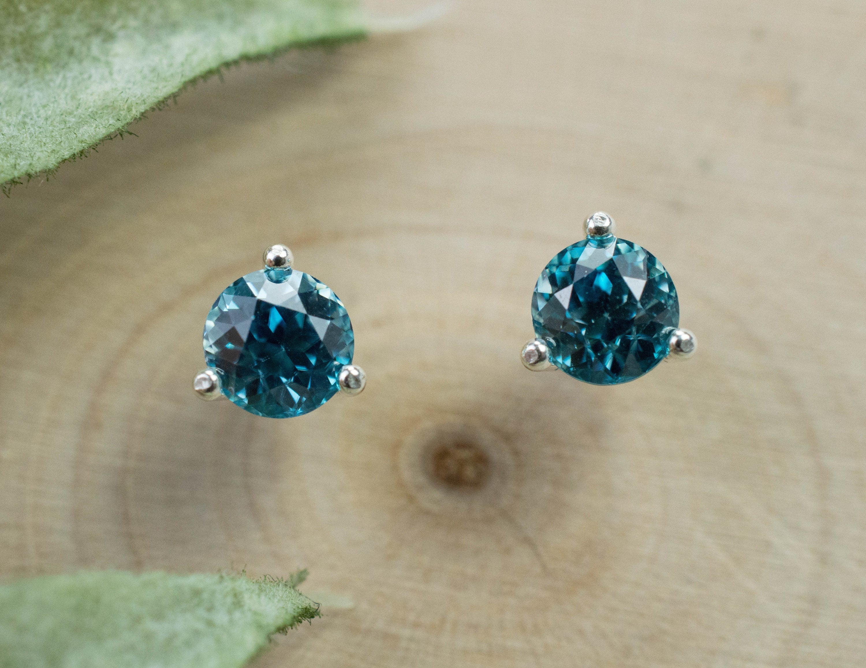 Blue Zircon Earrings; Genuine Cambodia Zircon; 1.205cts