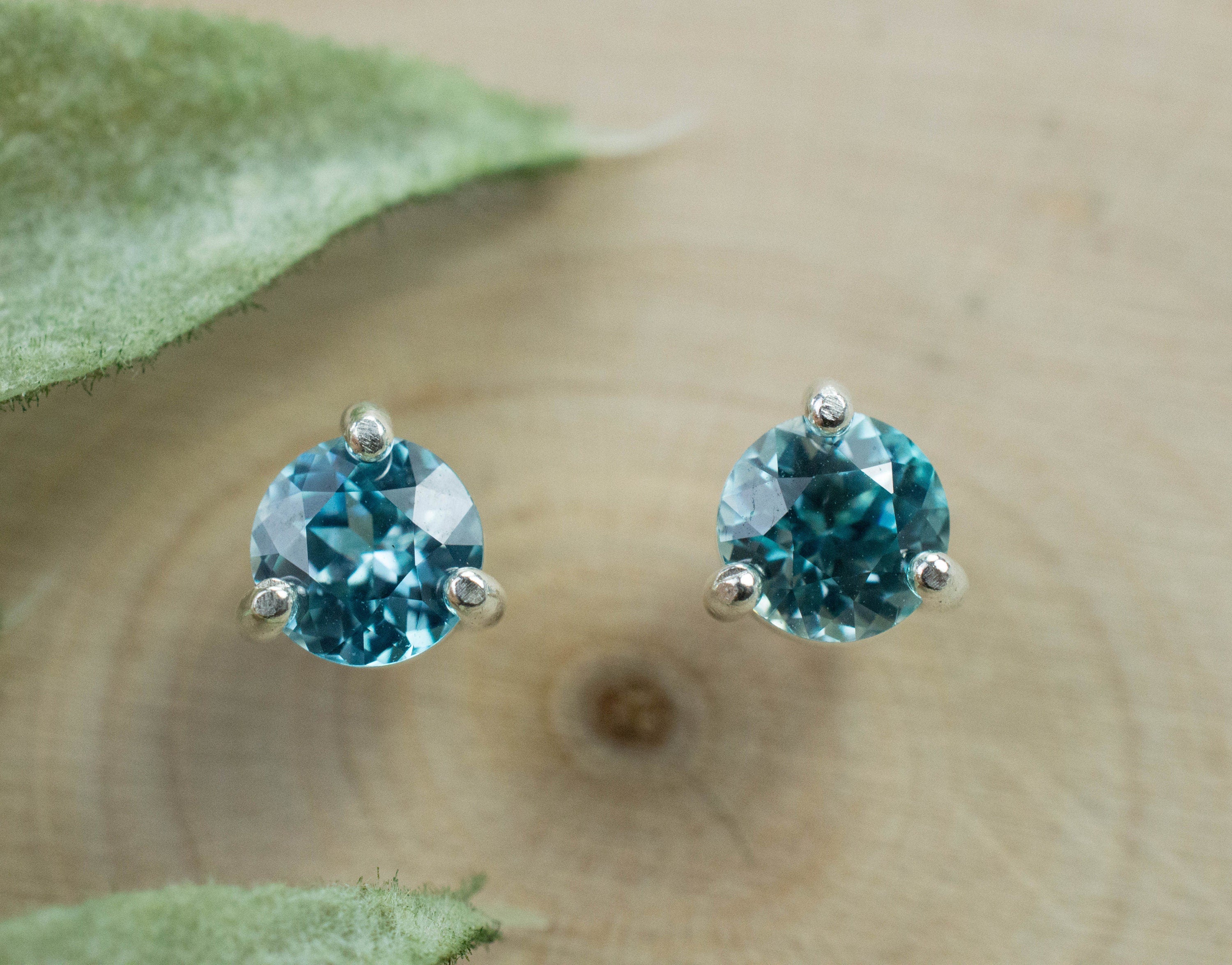 Blue Zircon Earrings; Genuine Cambodia Zircon; 1.440cts