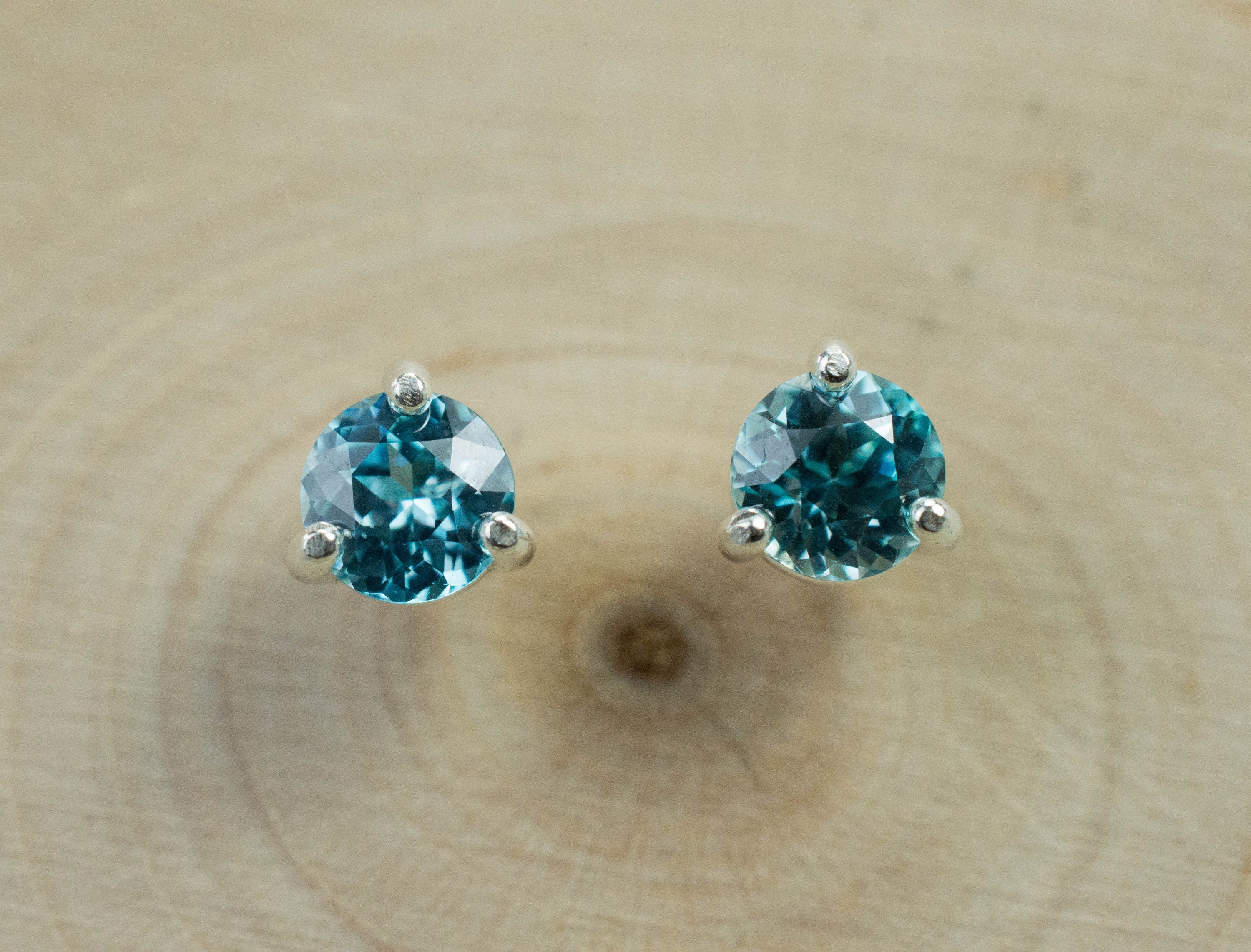 Blue Zircon Earrings; Genuine Cambodia Zircon; 1.440cts