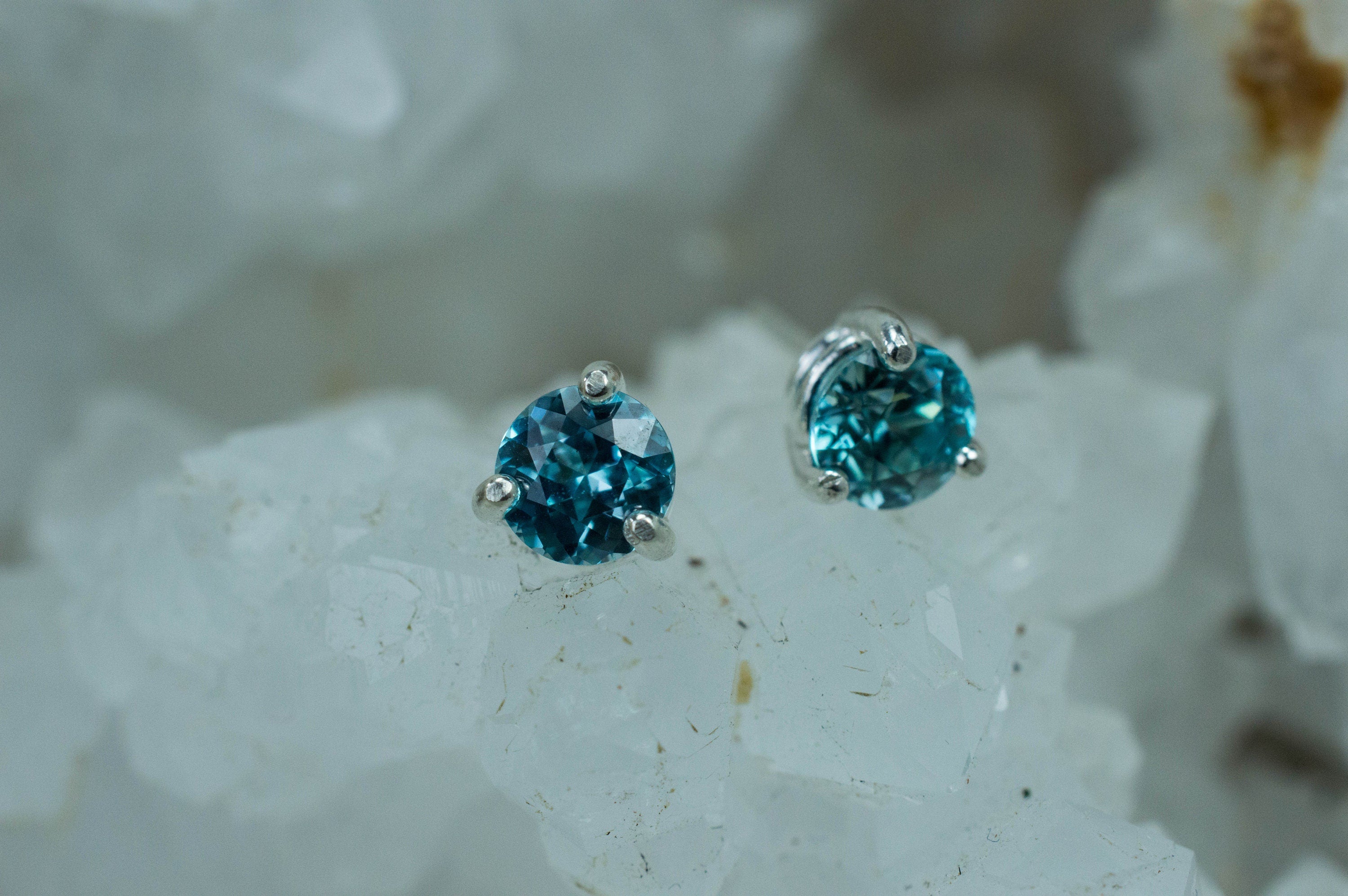 Blue Zircon Earrings; Genuine Cambodia Zircon; 1.440cts