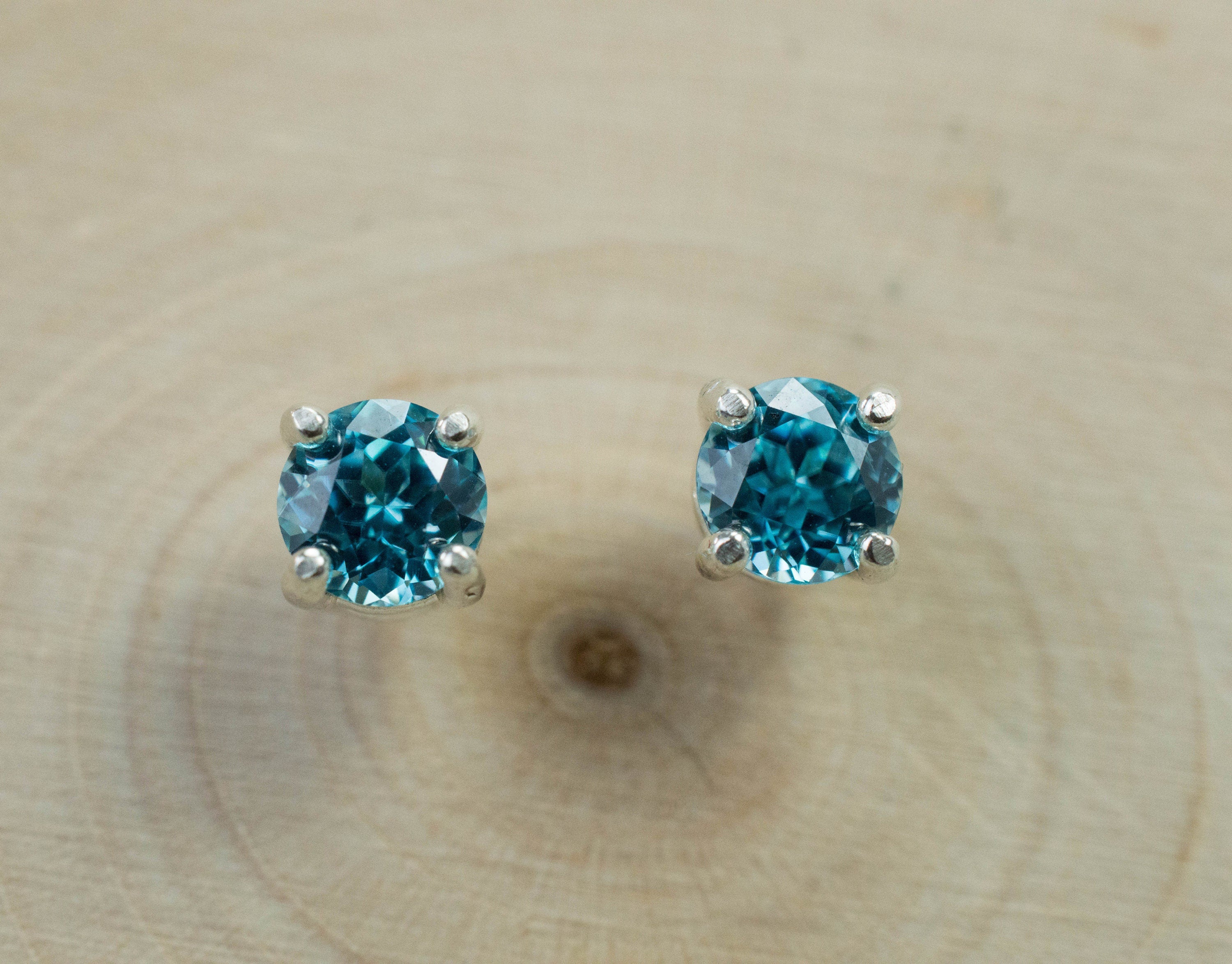 Blue Zircon Earrings; Genuine Cambodia Zircon; 1.500cts