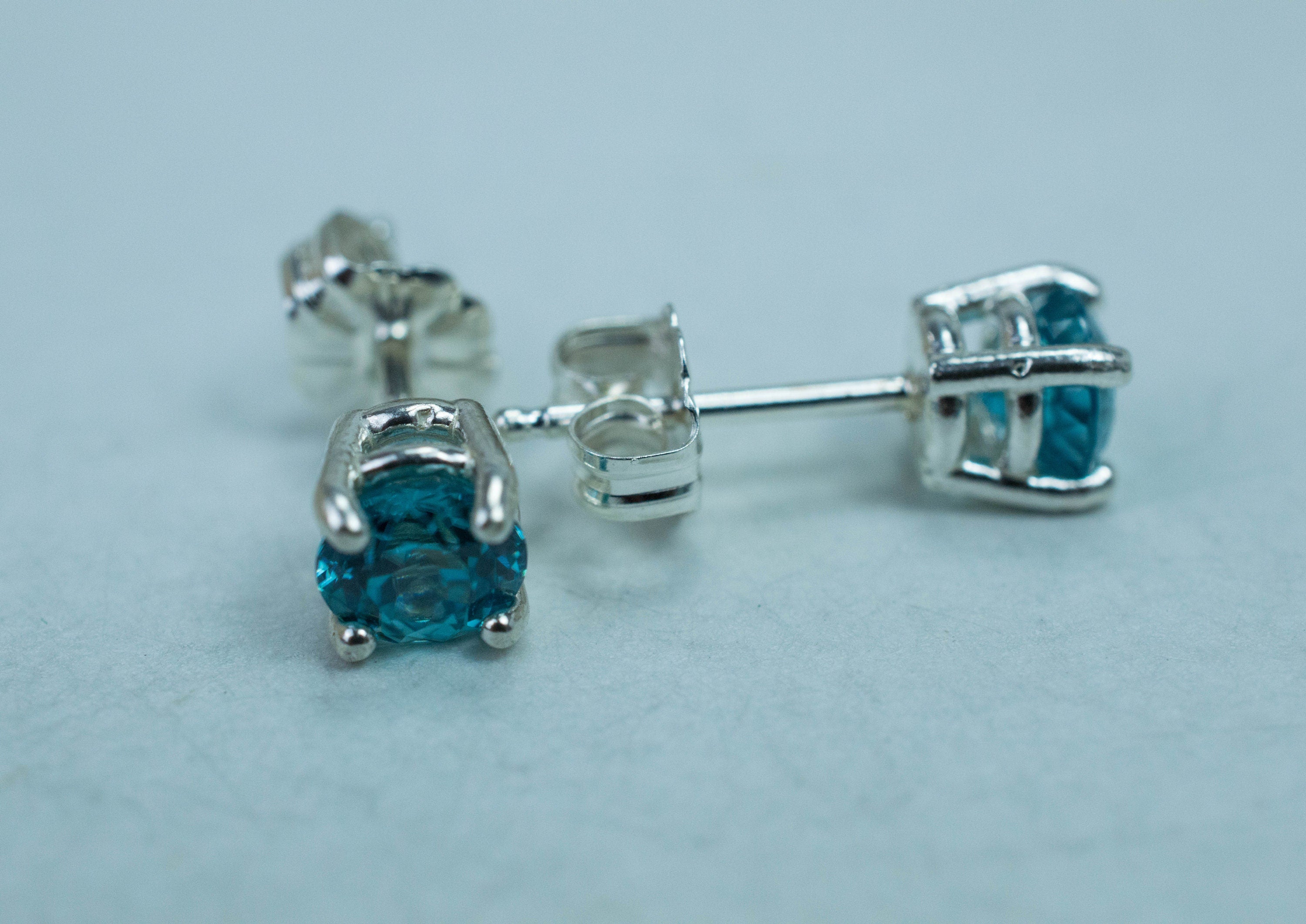 Blue Zircon Earrings; Genuine Cambodia Zircon; 1.500cts