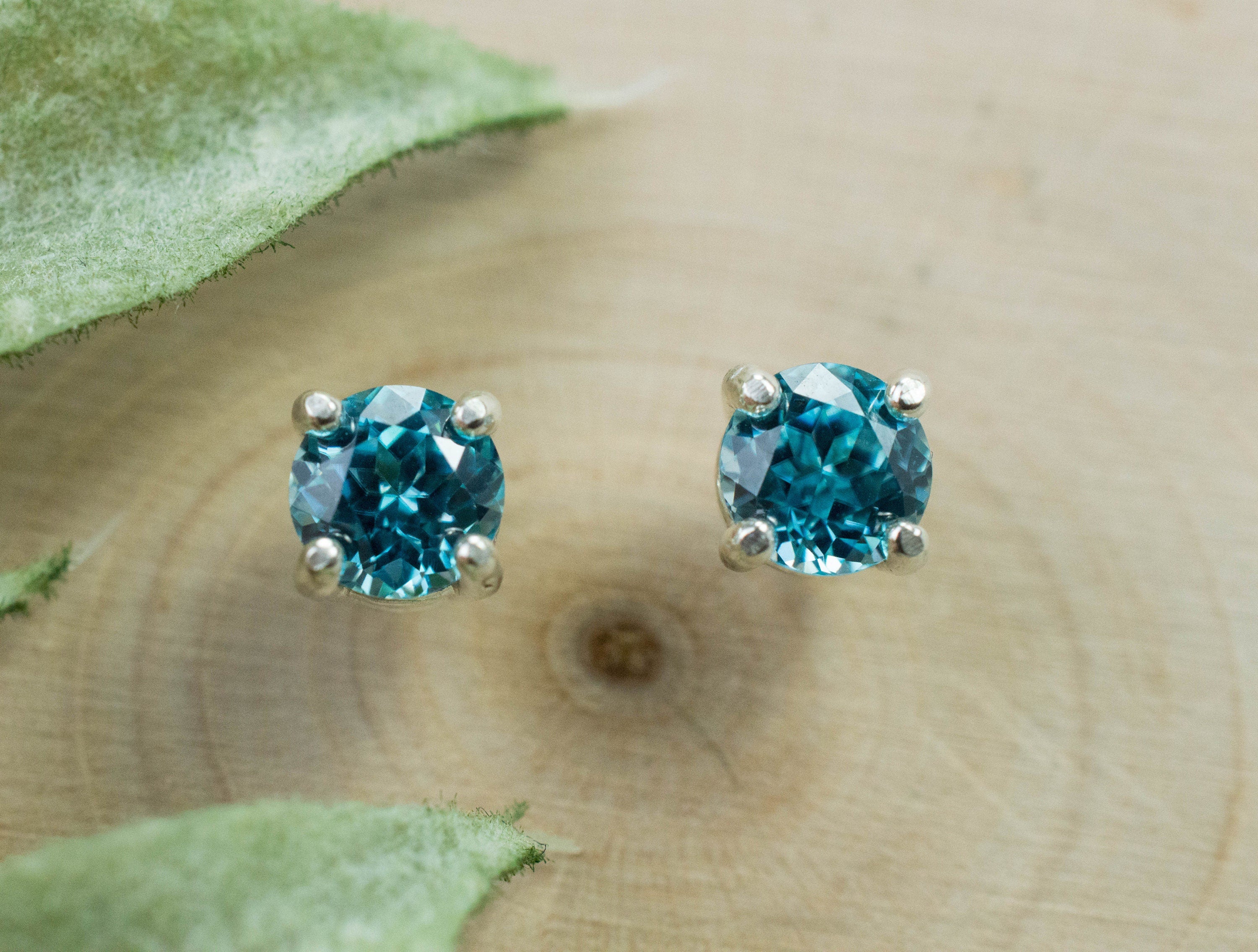 Blue Zircon Earrings; Genuine Cambodia Zircon; 1.500cts