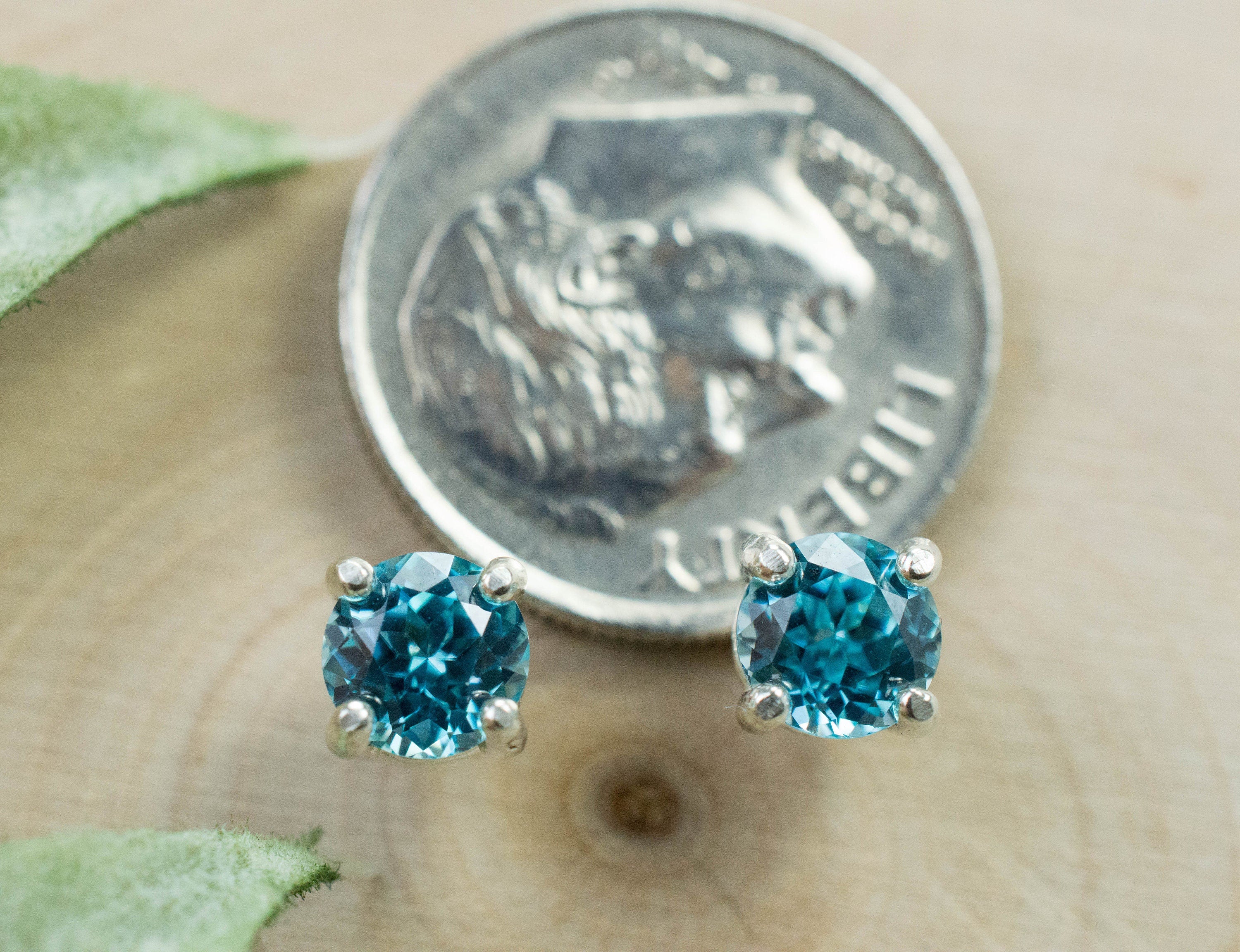 Blue Zircon Earrings; Genuine Cambodia Zircon; 1.500cts