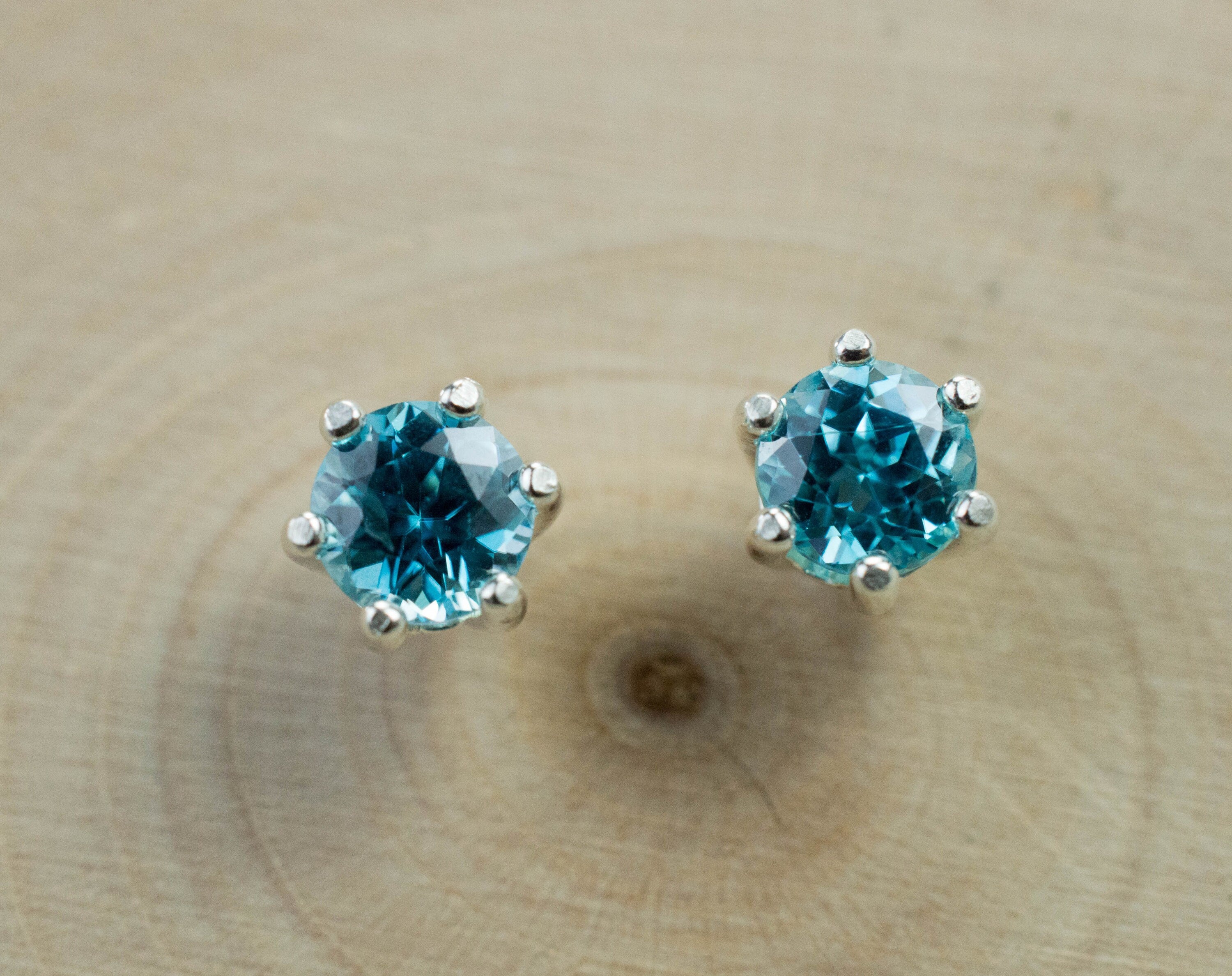 Blue Zircon Earrings; Genuine Cambodia Zircon; 1.590cts