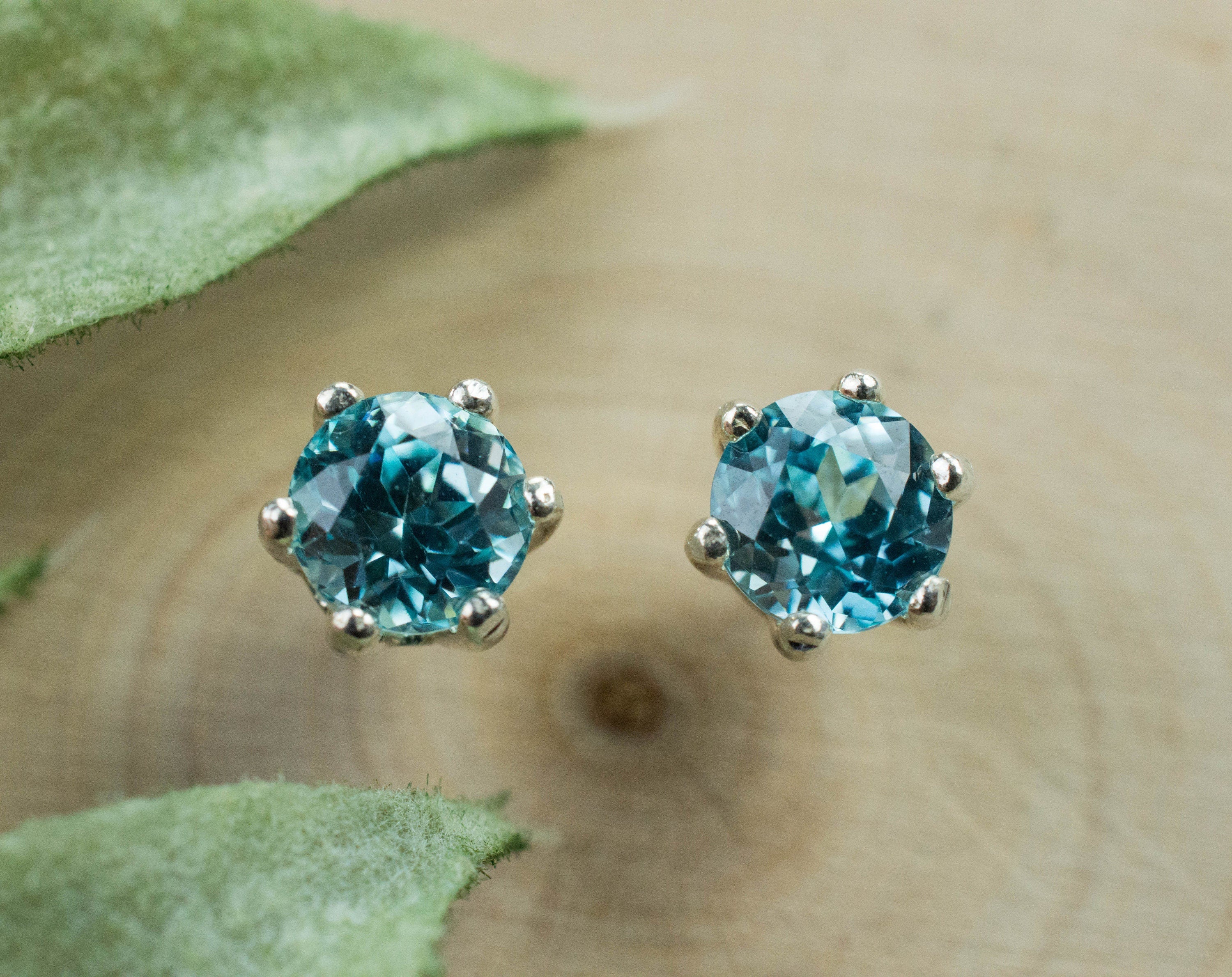 Blue Zircon Earrings; Genuine Cambodia Zircon; 2.050cts