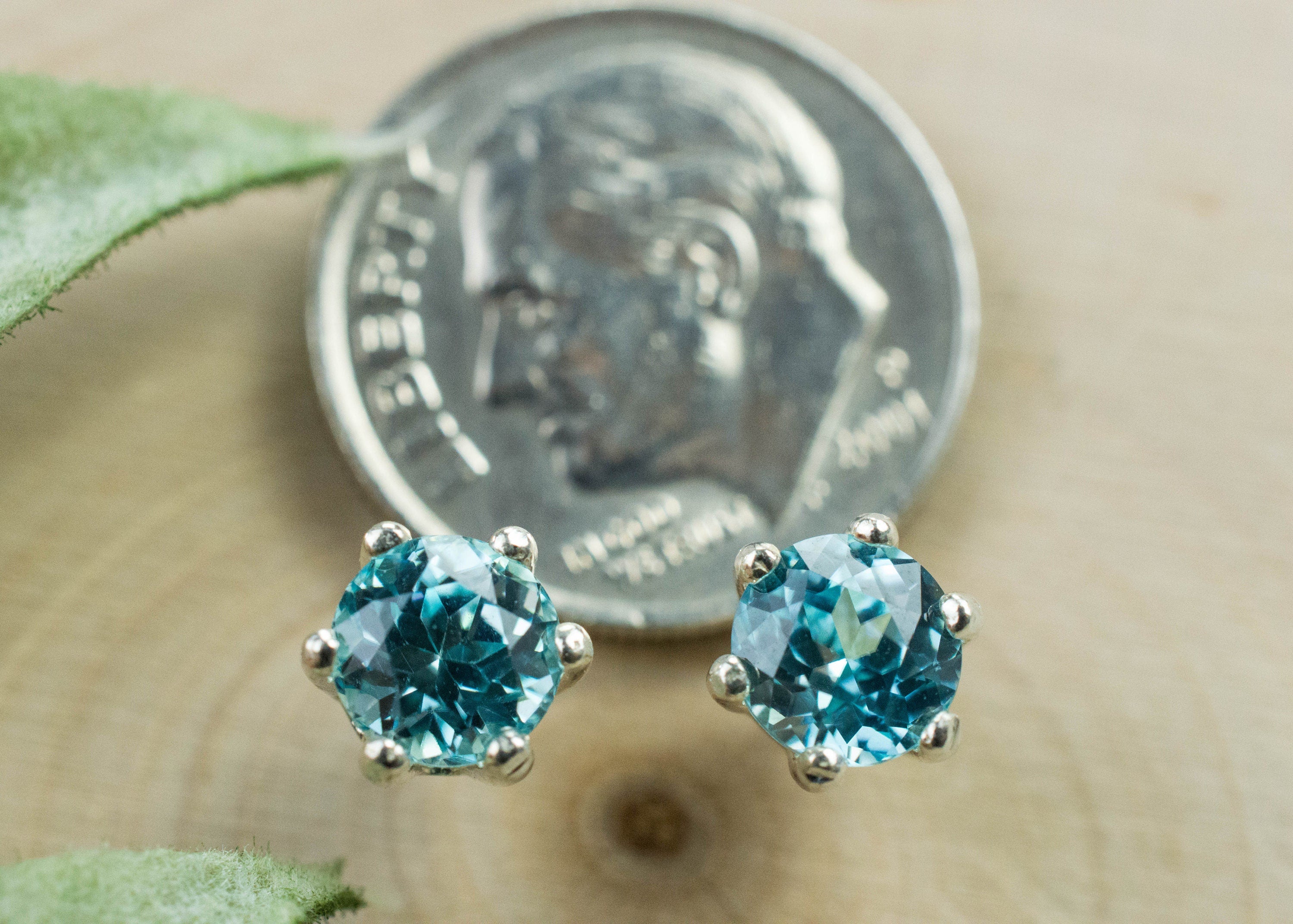 Blue Zircon Earrings; Genuine Cambodia Zircon; 2.050cts