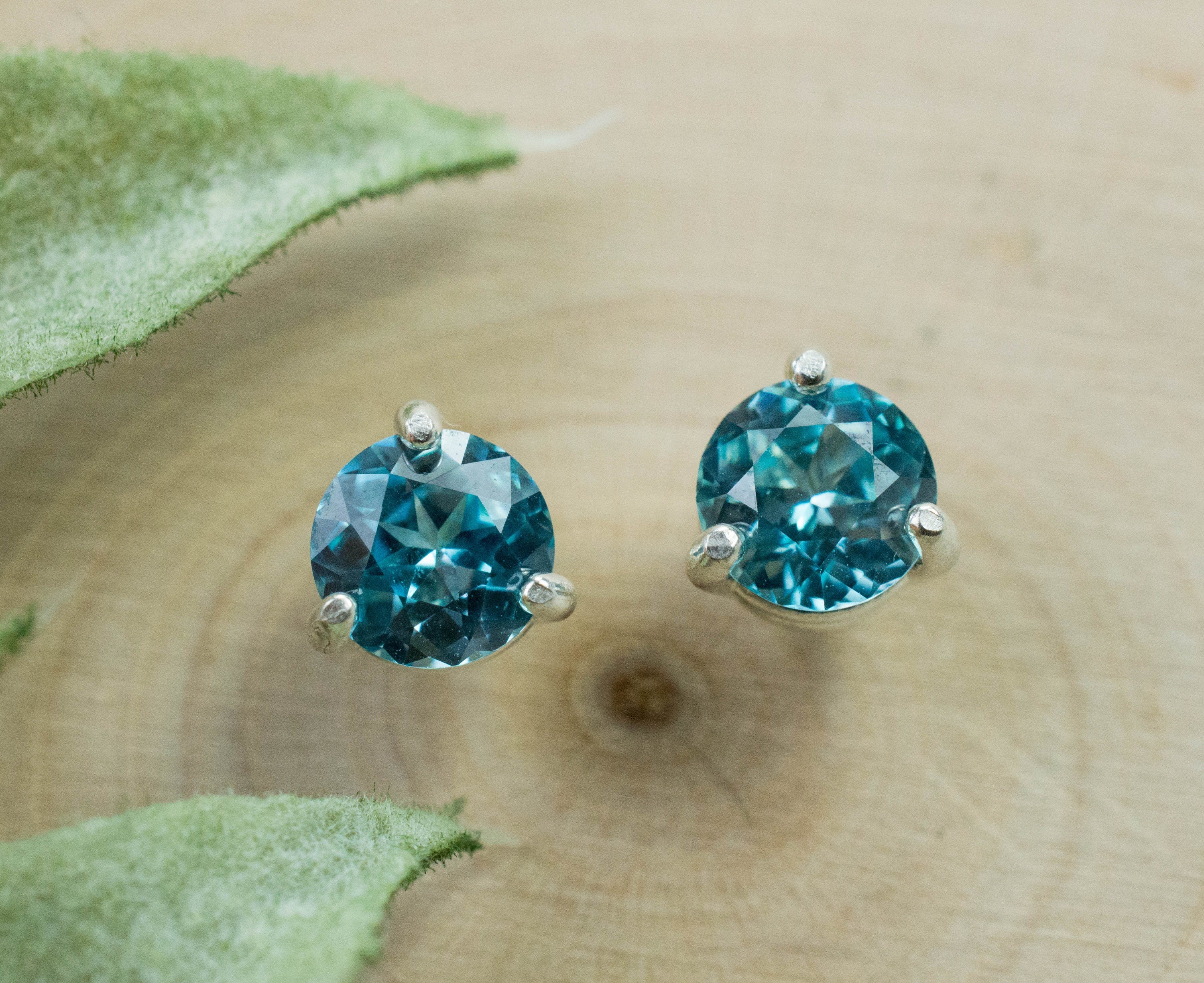 Blue Zircon Earrings; Genuine Cambodia Zircon; 2.310cts