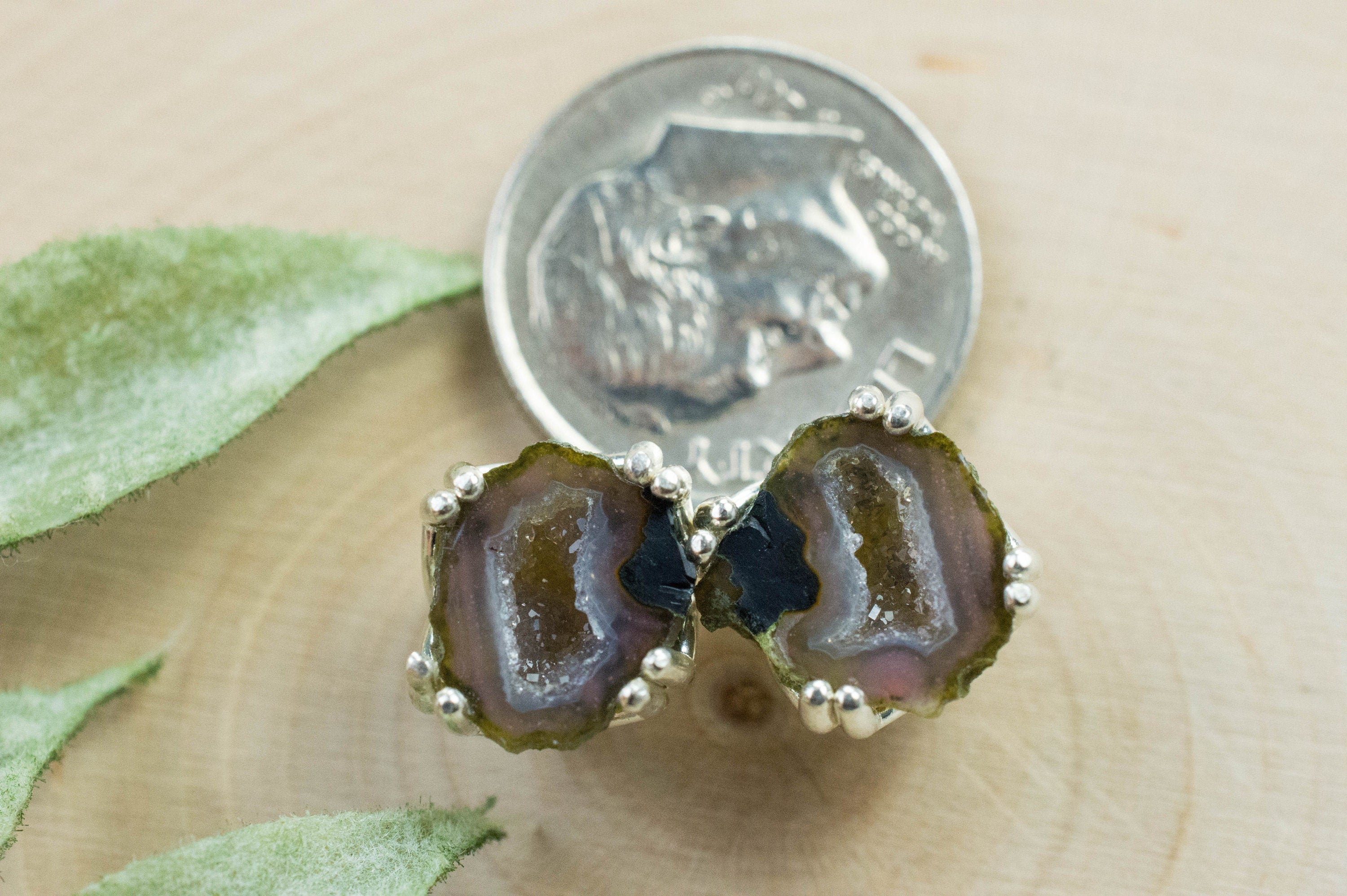 Agate Geode Earrings, Genuine Untreated Mexico Tabasco Mini Geodes; 4.080cts