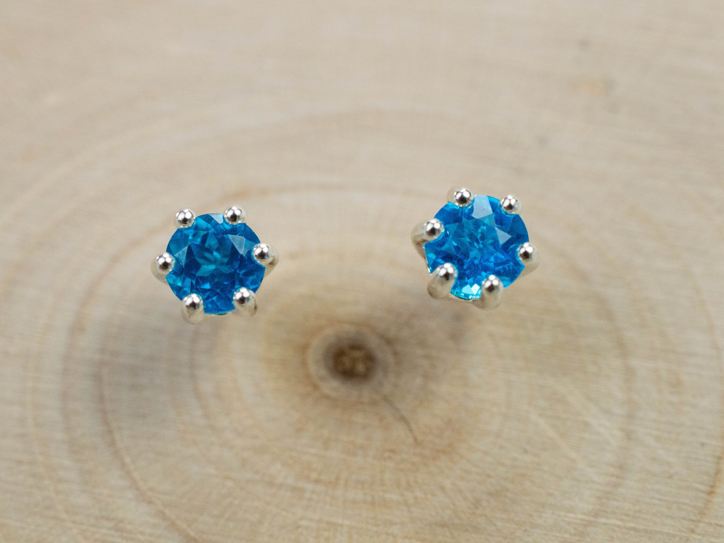 Neon Blue Apatite Earrings; Genuine Untreated Madagascar Apatite; 0.520cts - Mark Oliver Gems