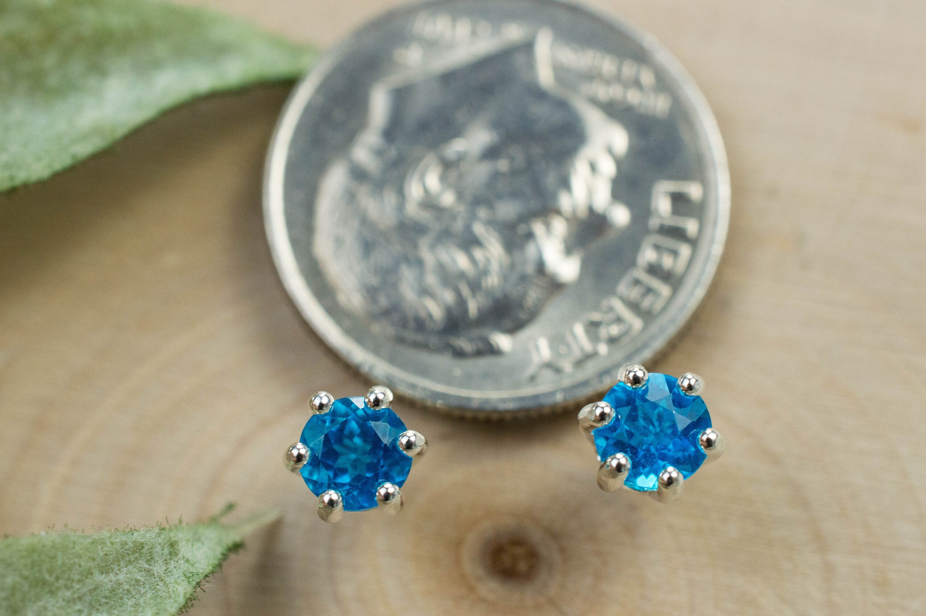 Neon Blue Apatite Earrings; Genuine Untreated Madagascar Apatite; 0.520cts - Mark Oliver Gems