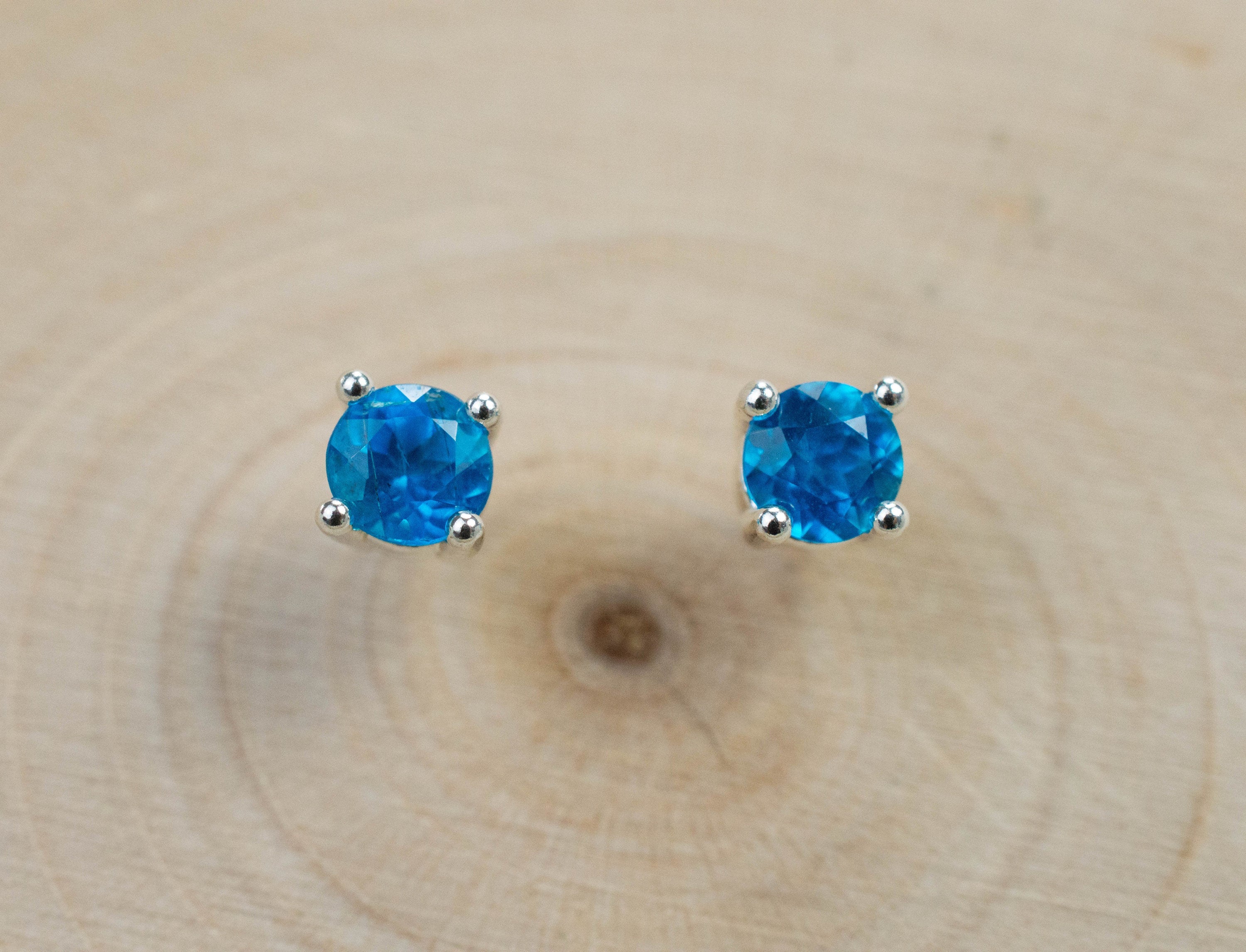 Neon Blue Apatite Earrings; Genuine Untreated Madagascar Apatite; 0.600cts - Mark Oliver Gems