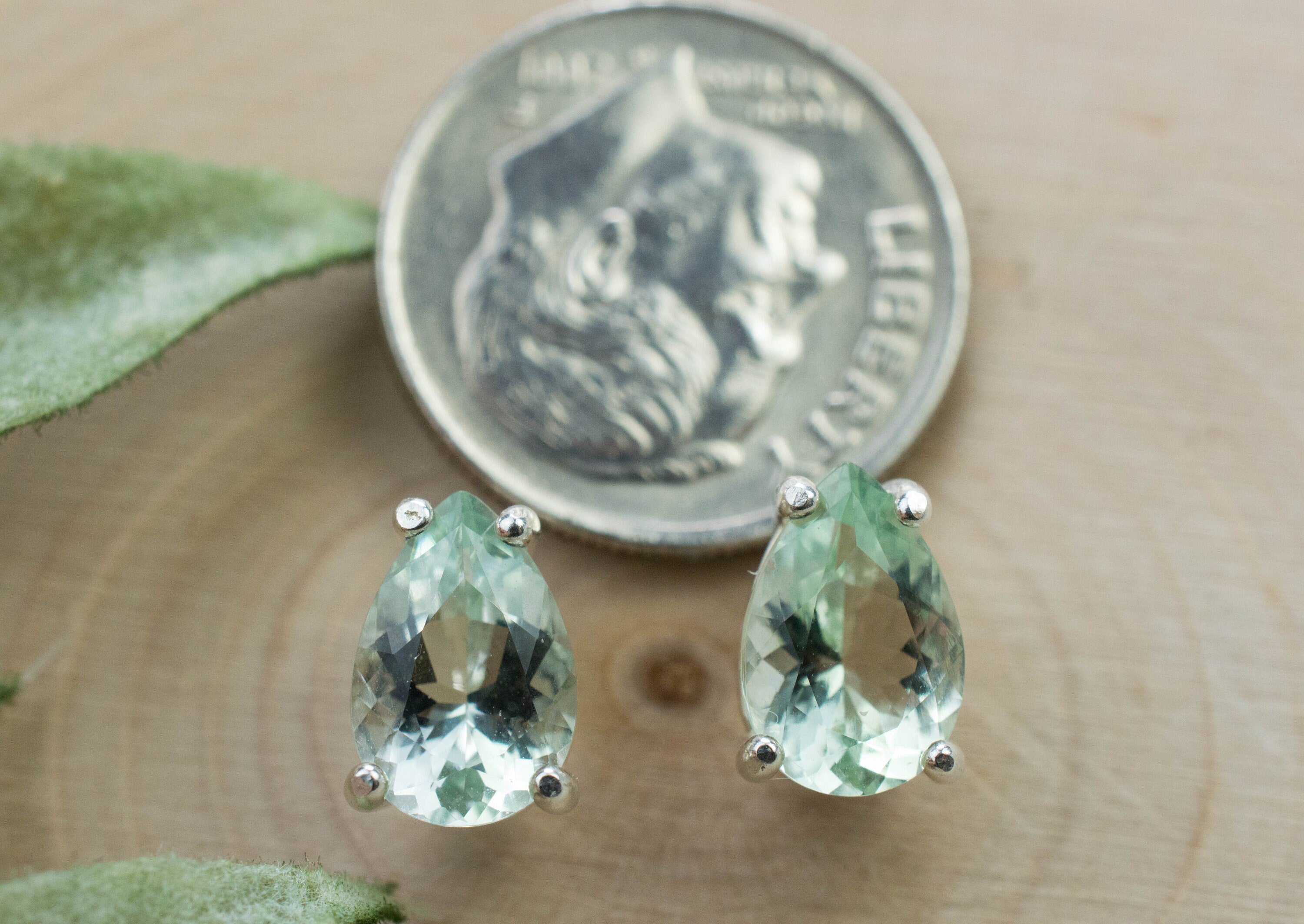 Prasiolite Earrings; Genuine Brazilian Green Amethyst; 2.215cts