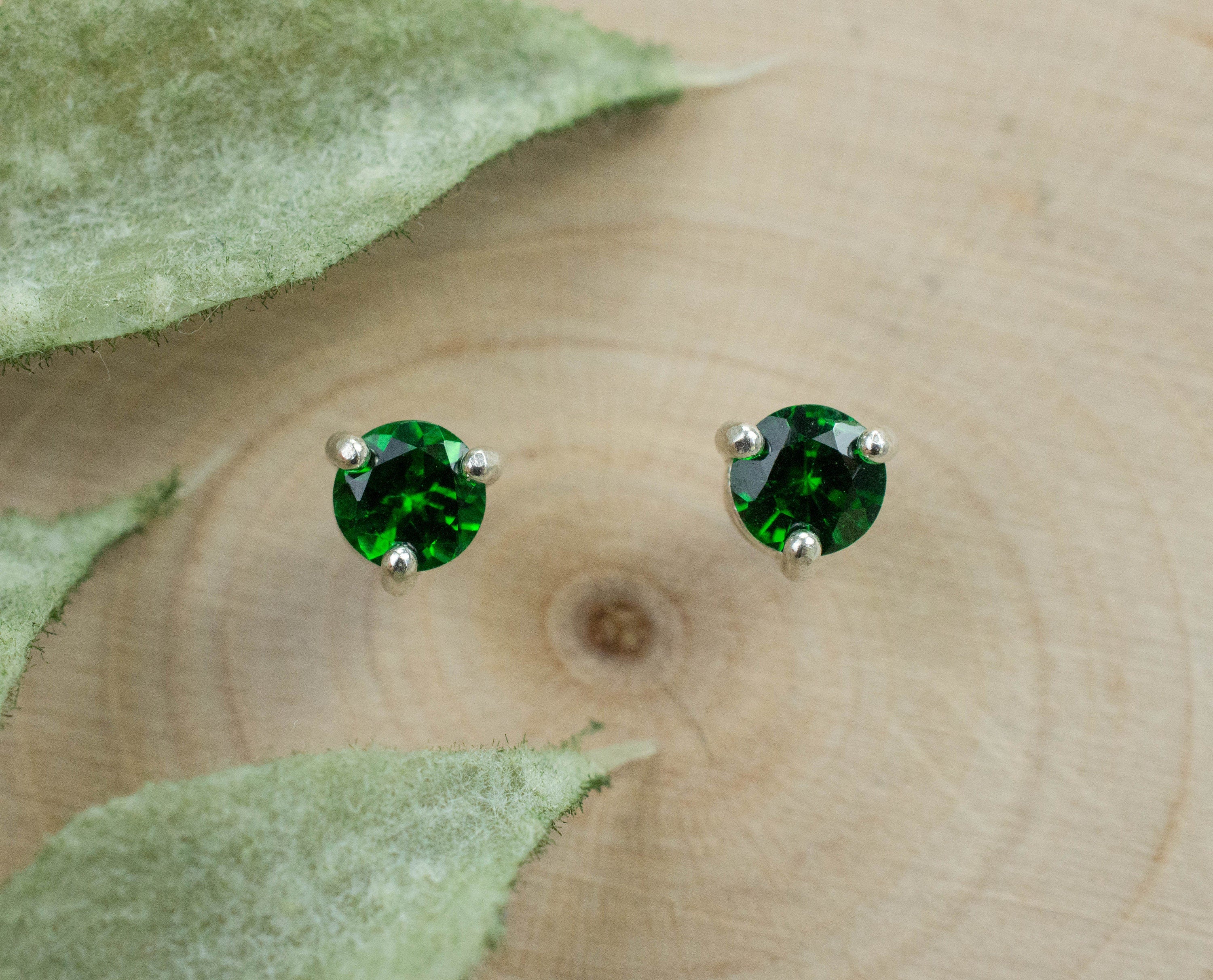 Tsavorite Garnet Earrings; Natural Untreated Tanzanian Garnet; 0.480cts - Mark Oliver Gems