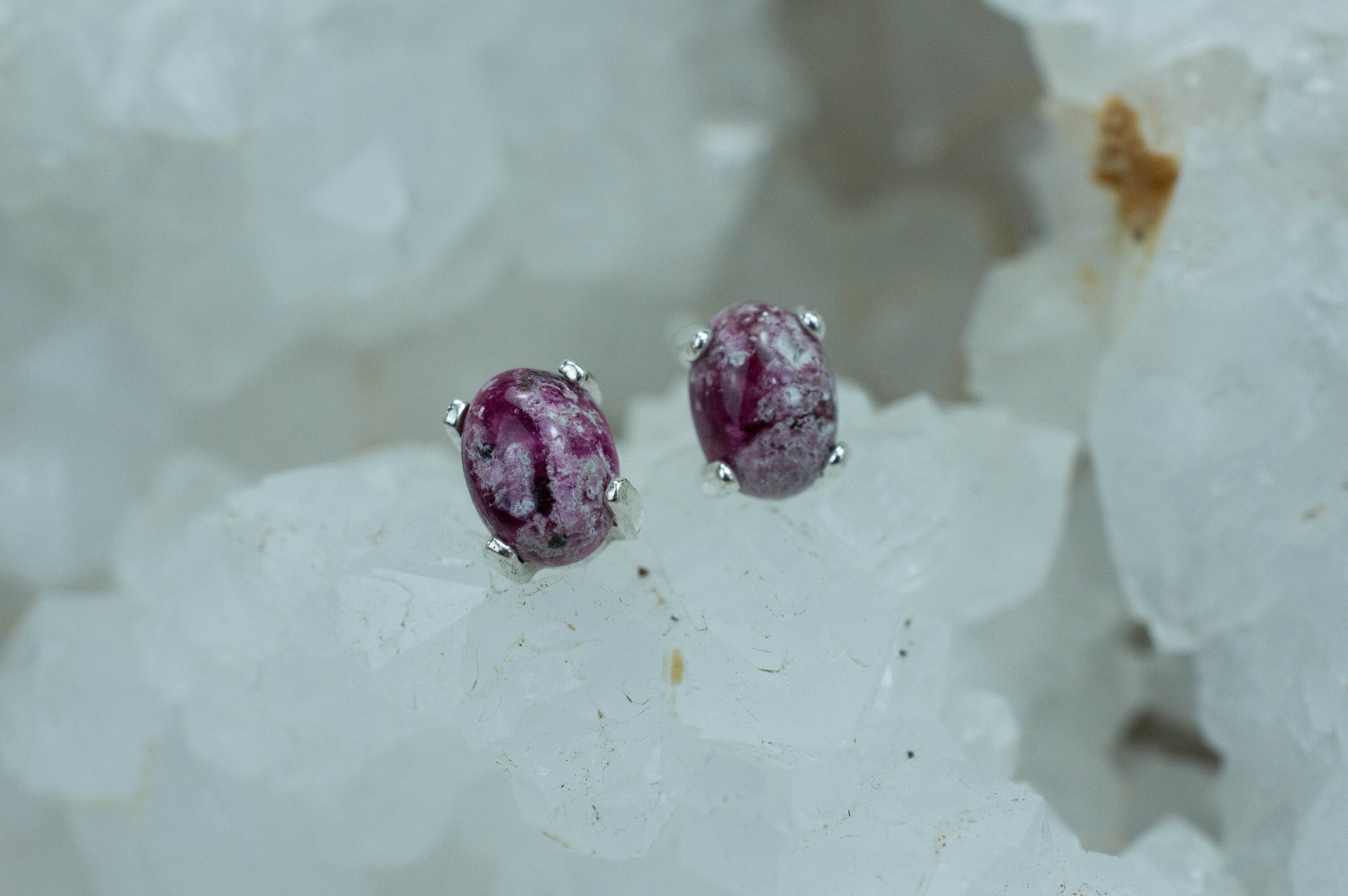 Bixbite Earrings; Natural and Untreated USA Bixbite in Matrix; 1.705cts - Mark Oliver Gems