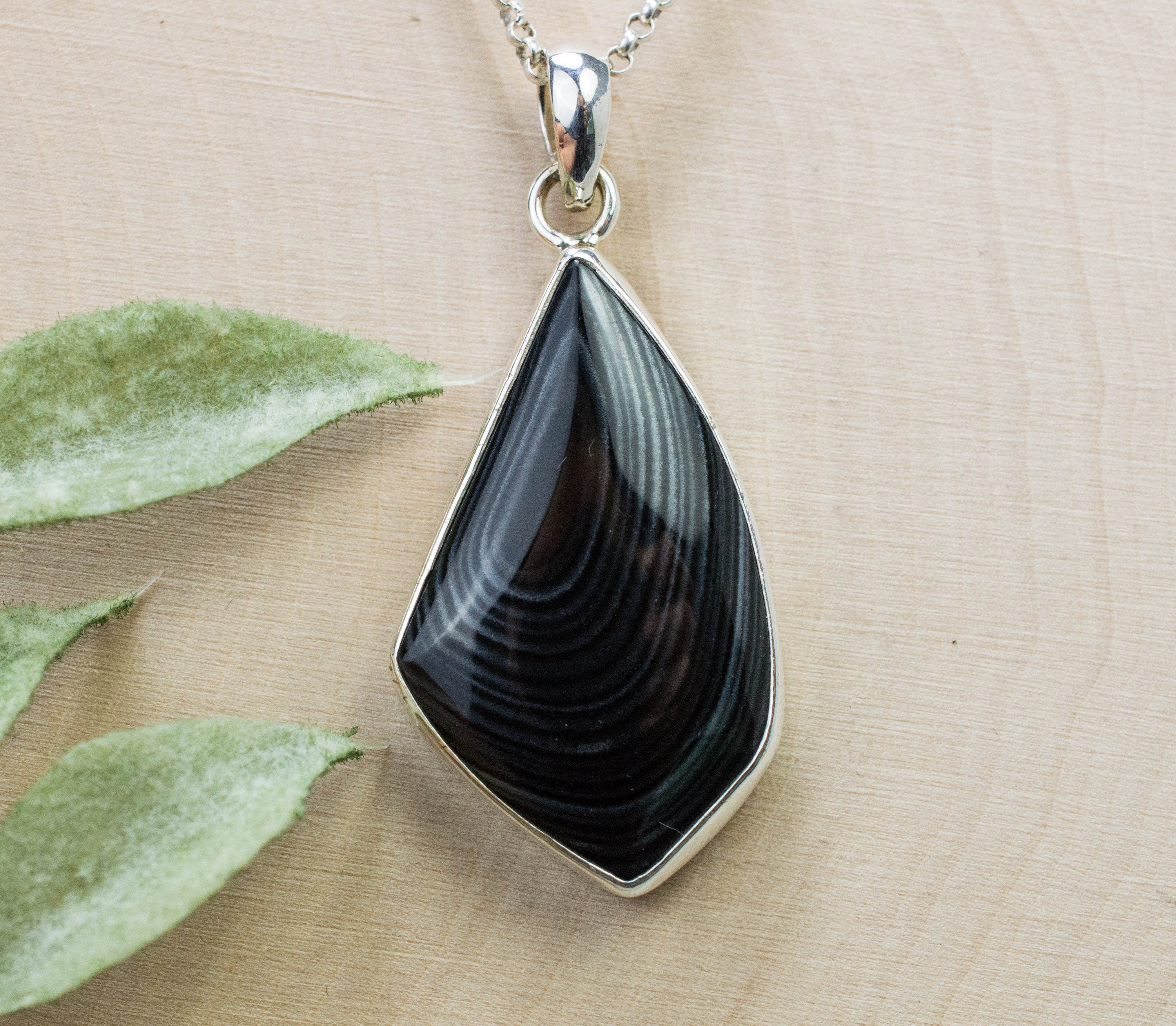 Banded Agate Pendant, Natural Untreated Oregon Black Agate