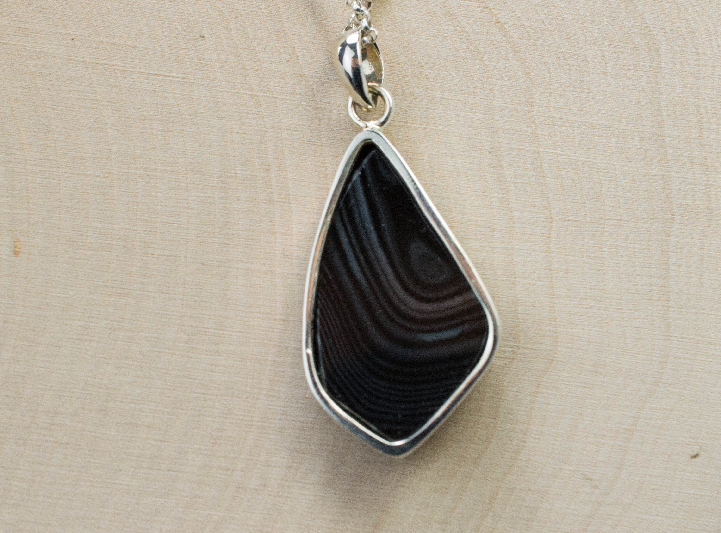 Banded Agate Pendant, Natural Untreated Oregon Black Agate