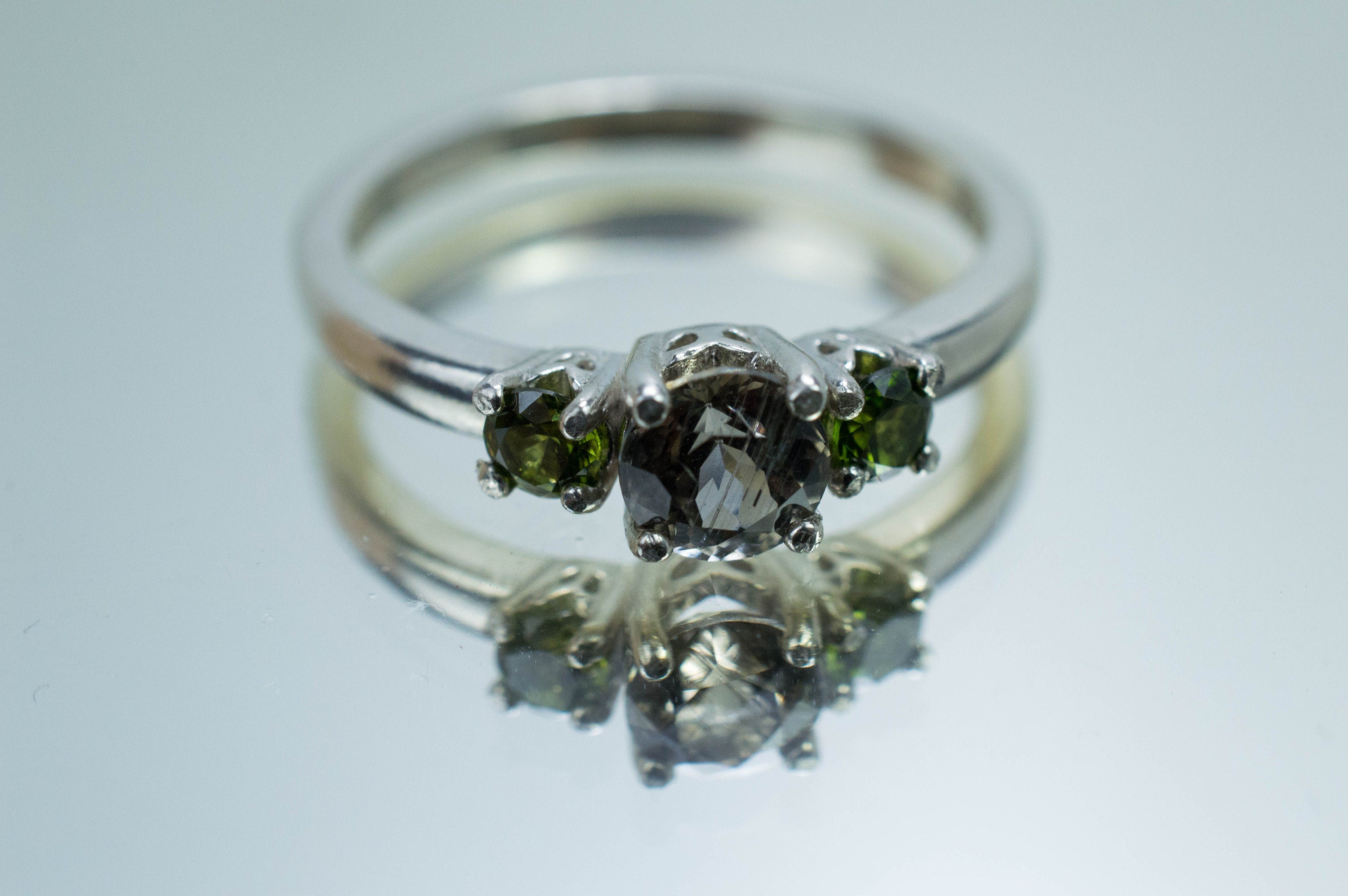 Zoisite and Green Zircon Ring, Genuine Untreated Pakistan Zoisite and Sri Lanka Zircon