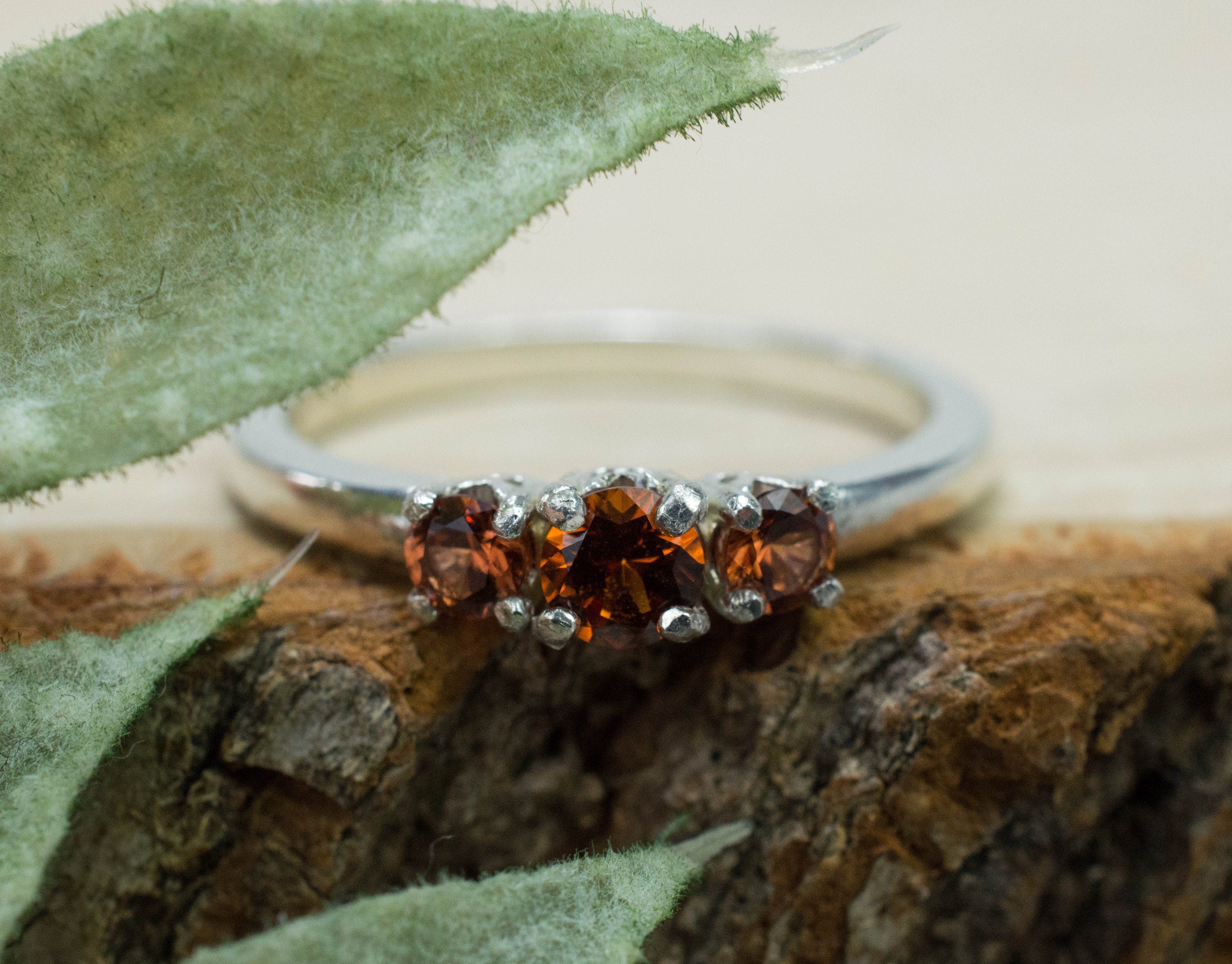 Cinnamon Garnet Ring; Natural Untreated Tanzania Garnets; 0.490cts