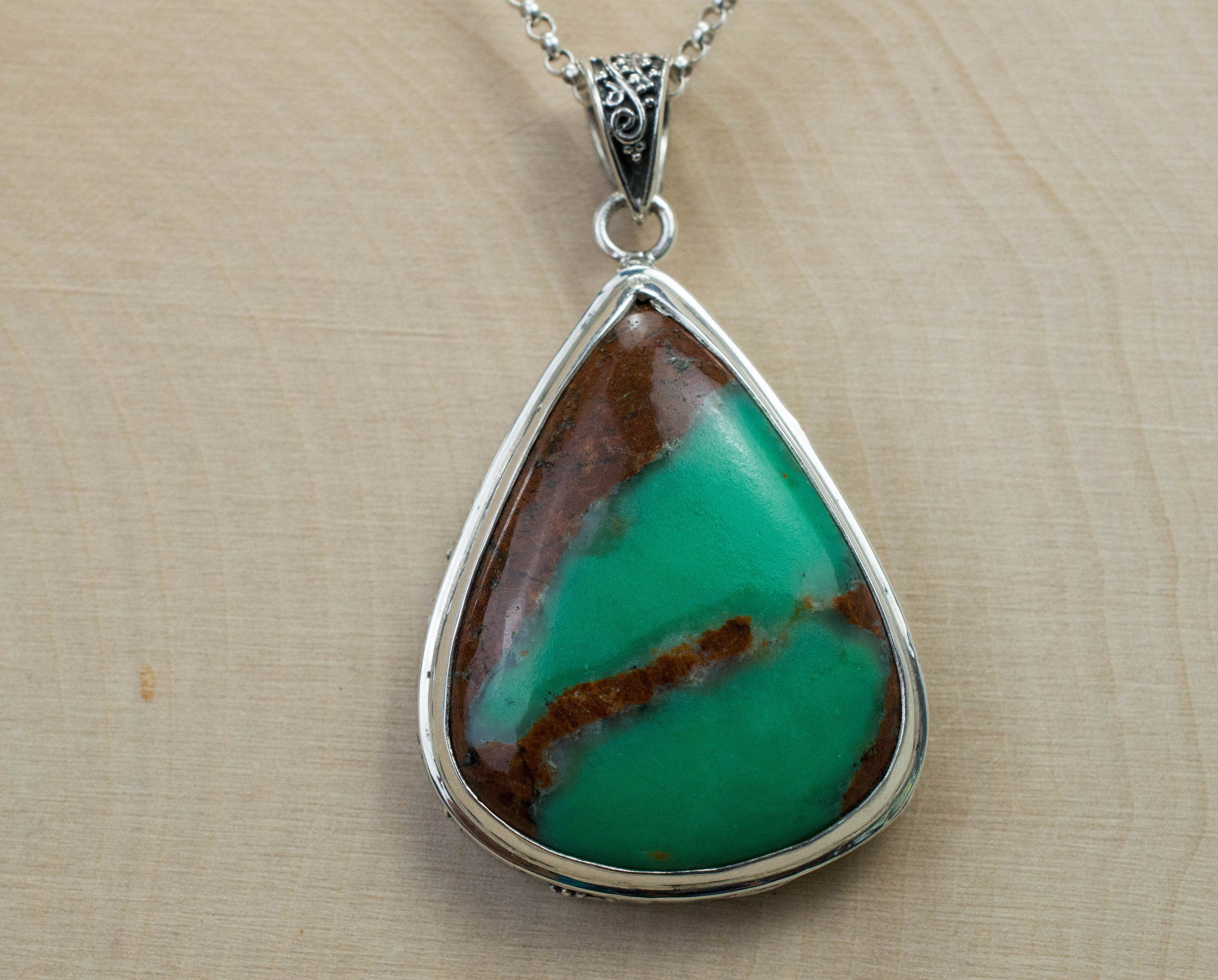 Chrysoprase Pendant; Natural Untreated Australian Chrysoprase with Goethite - Mark Oliver Gems