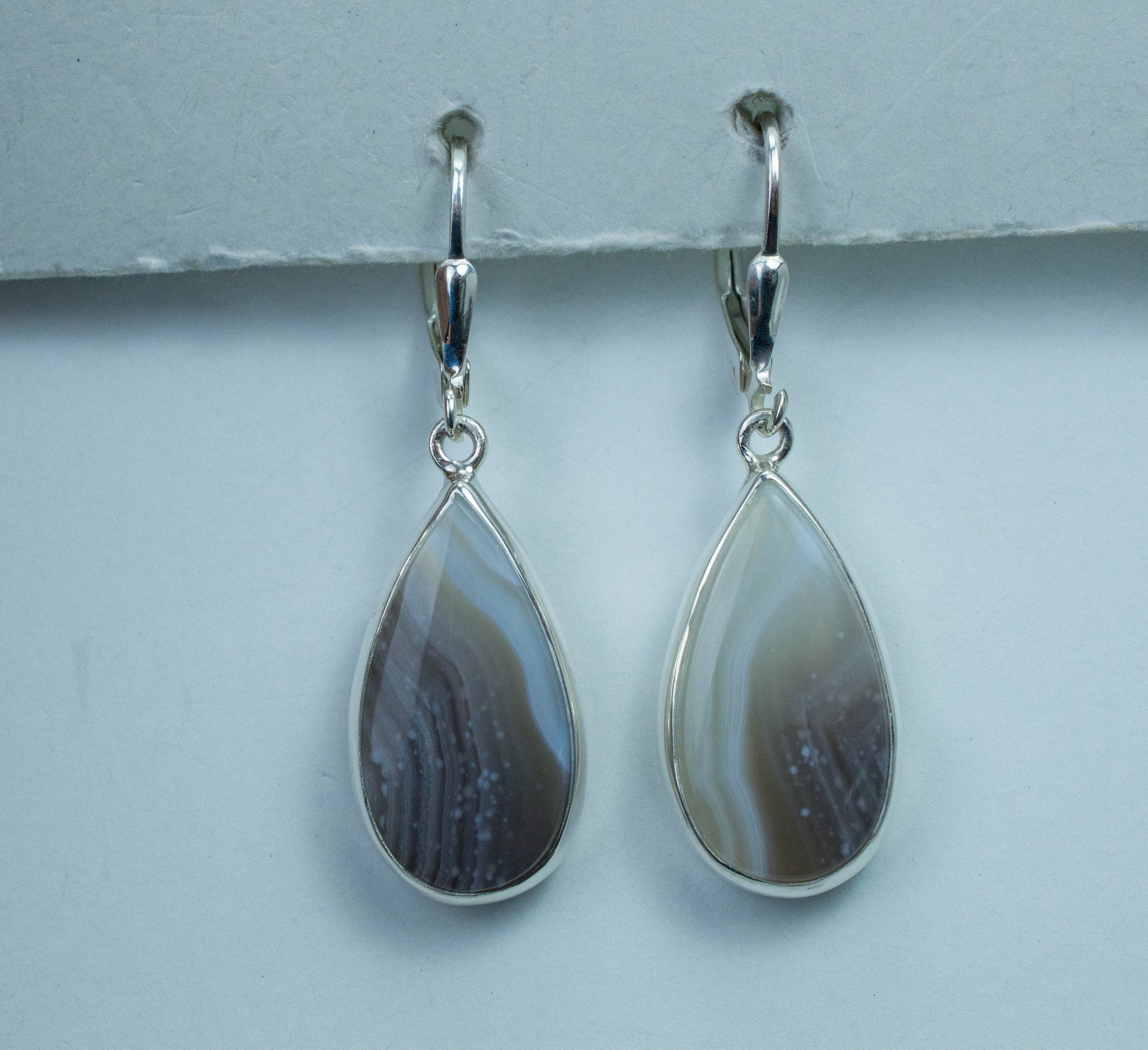 Banded Agate Earrings; Natural Untreated Brazil Agate - Mark Oliver Gems