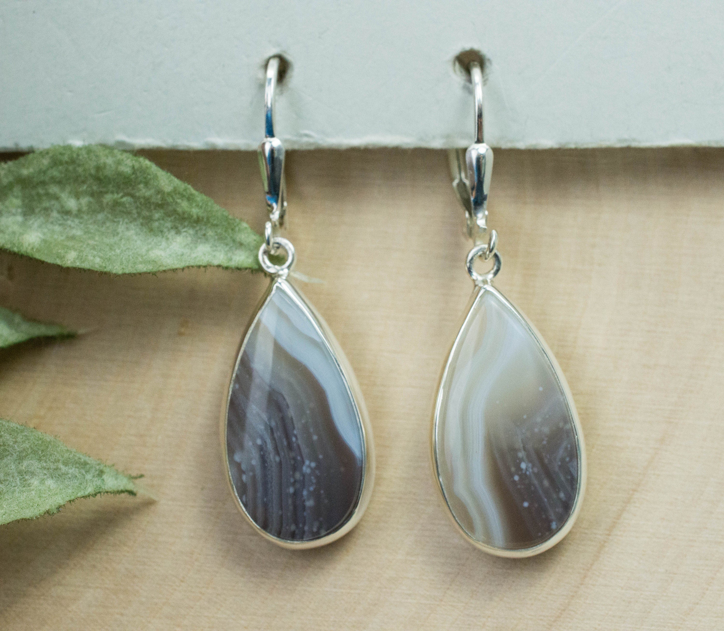 Banded Agate Earrings; Natural Untreated Brazil Agate - Mark Oliver Gems