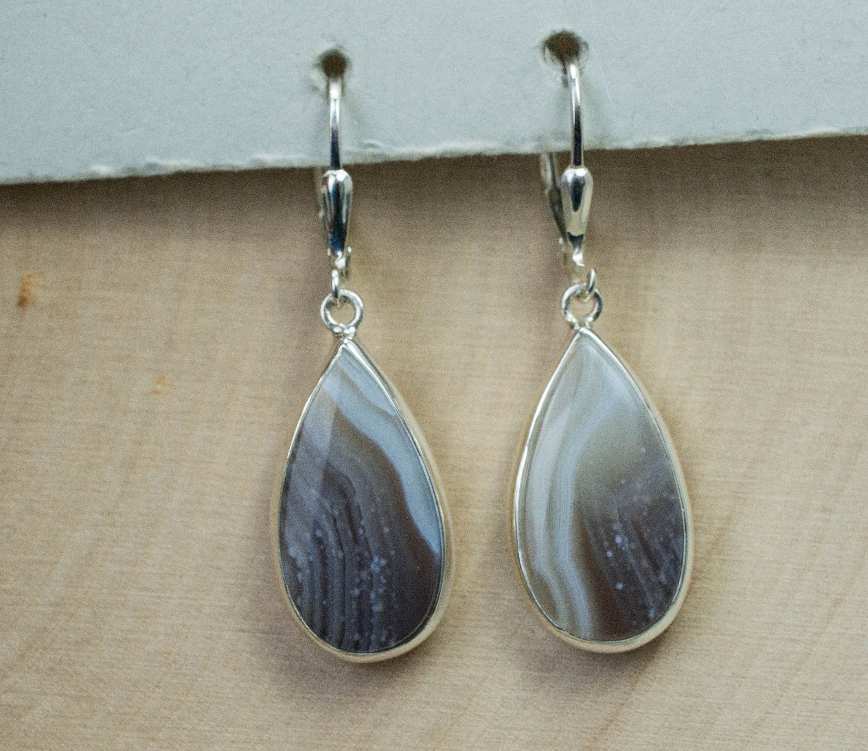 Banded Agate Earrings; Natural Untreated Brazil Agate - Mark Oliver Gems