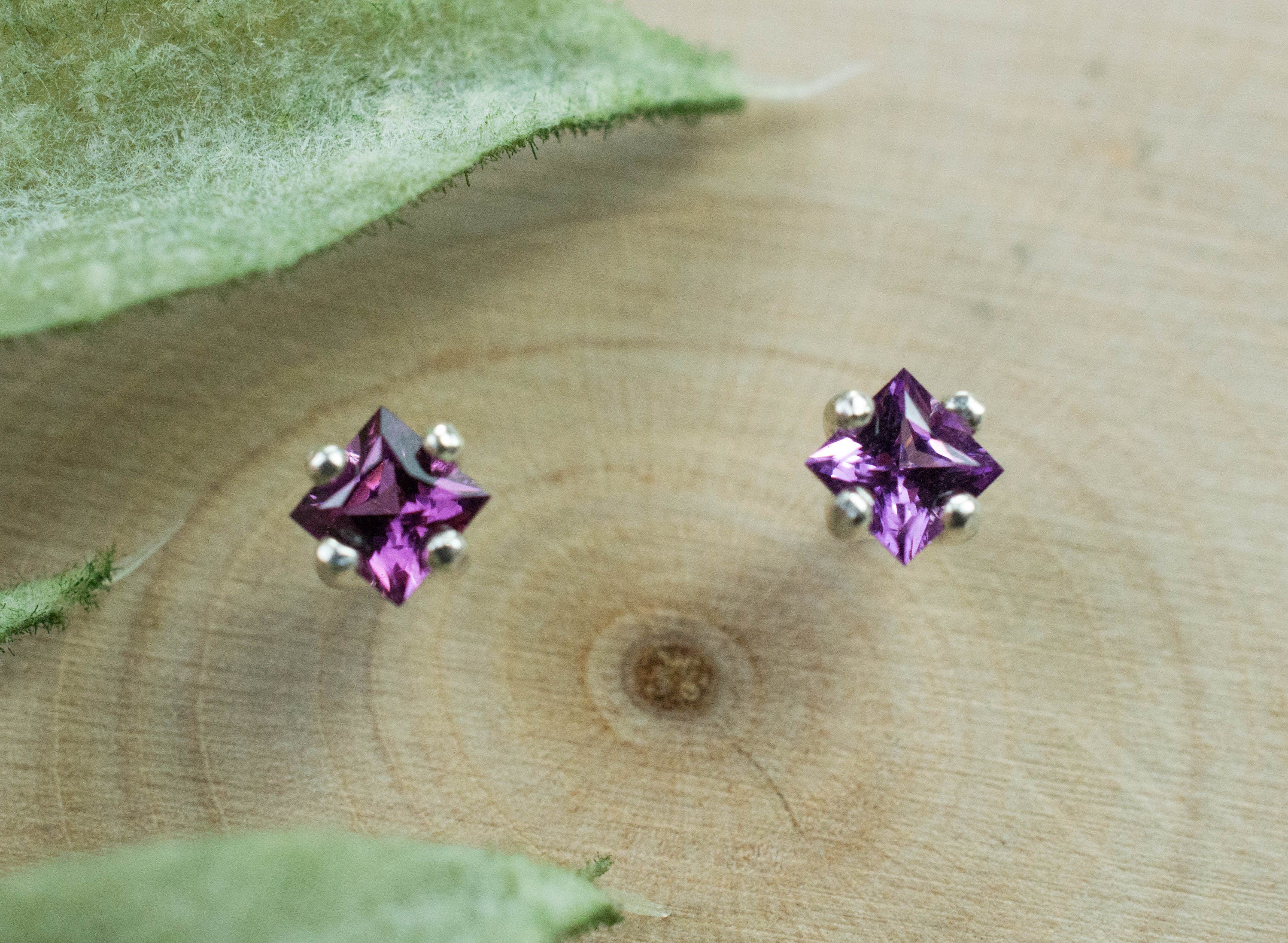 Purple Garnet Earrings, Genuine Untreated Rare Mozambique Garnet; 0.355cts