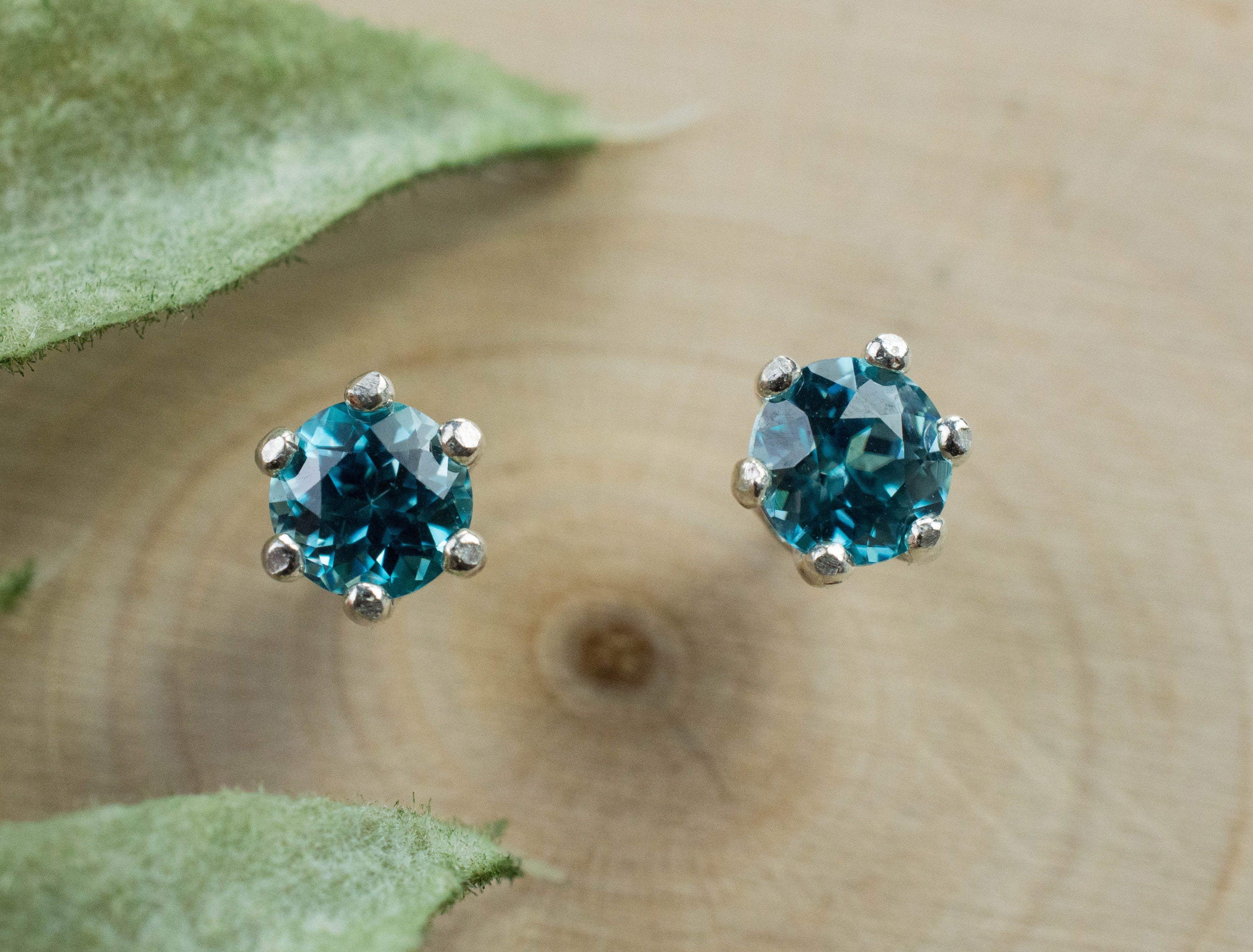 Blue Zircon Earrings; Genuine Cambodia Zircon; 1.200cts