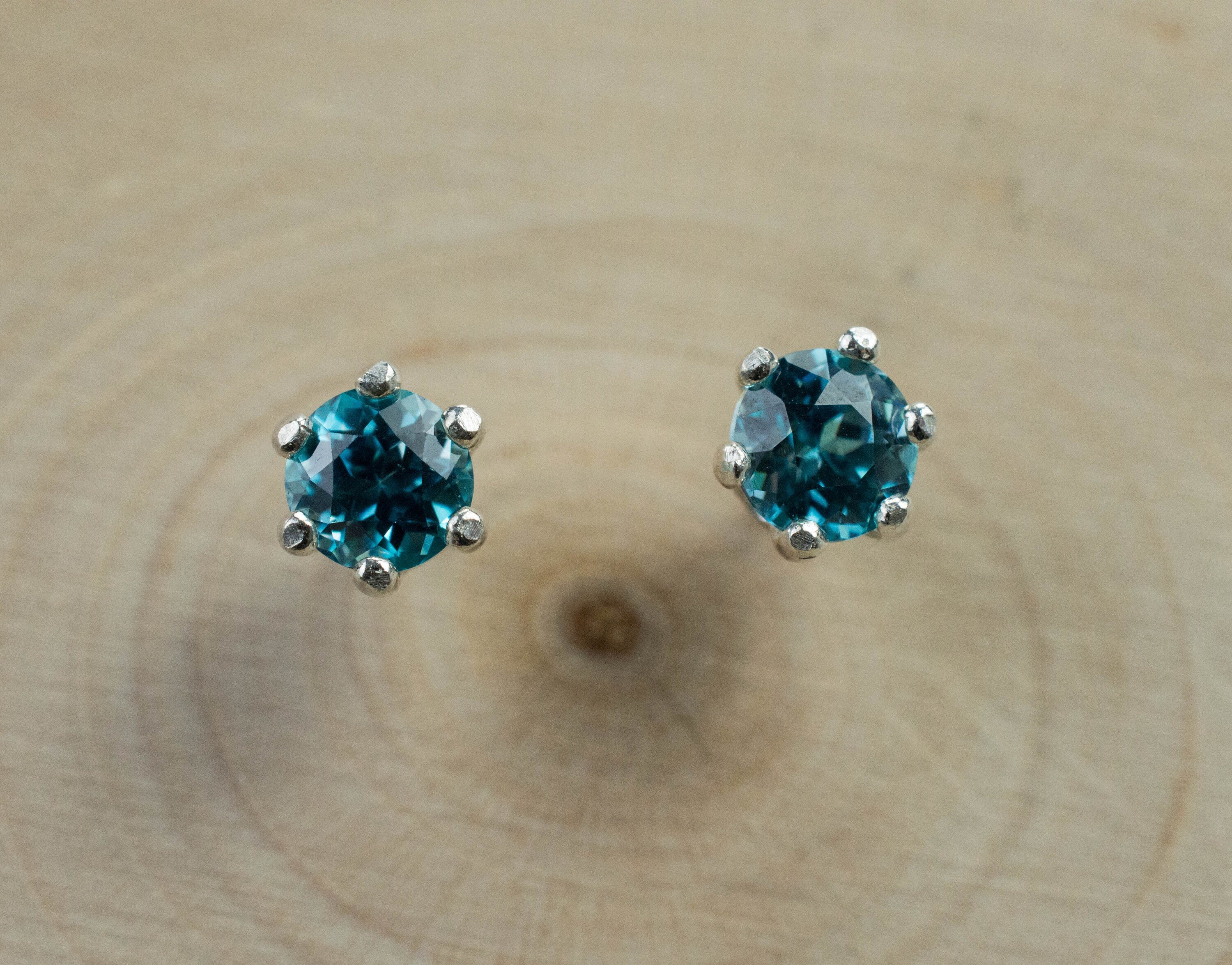 Blue Zircon Earrings; Genuine Cambodia Zircon; 1.200cts