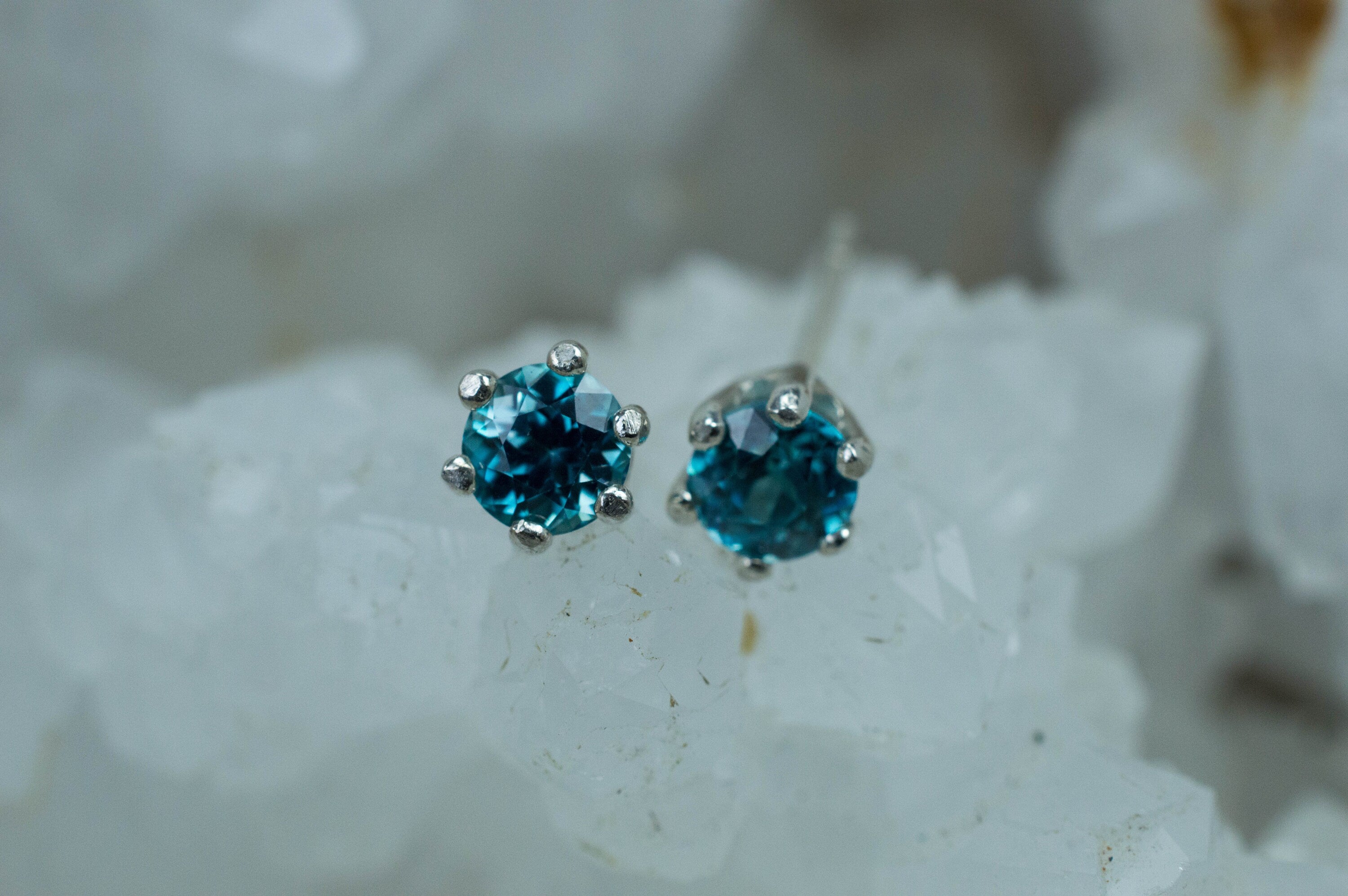 Blue Zircon Earrings; Genuine Cambodia Zircon; 1.200cts