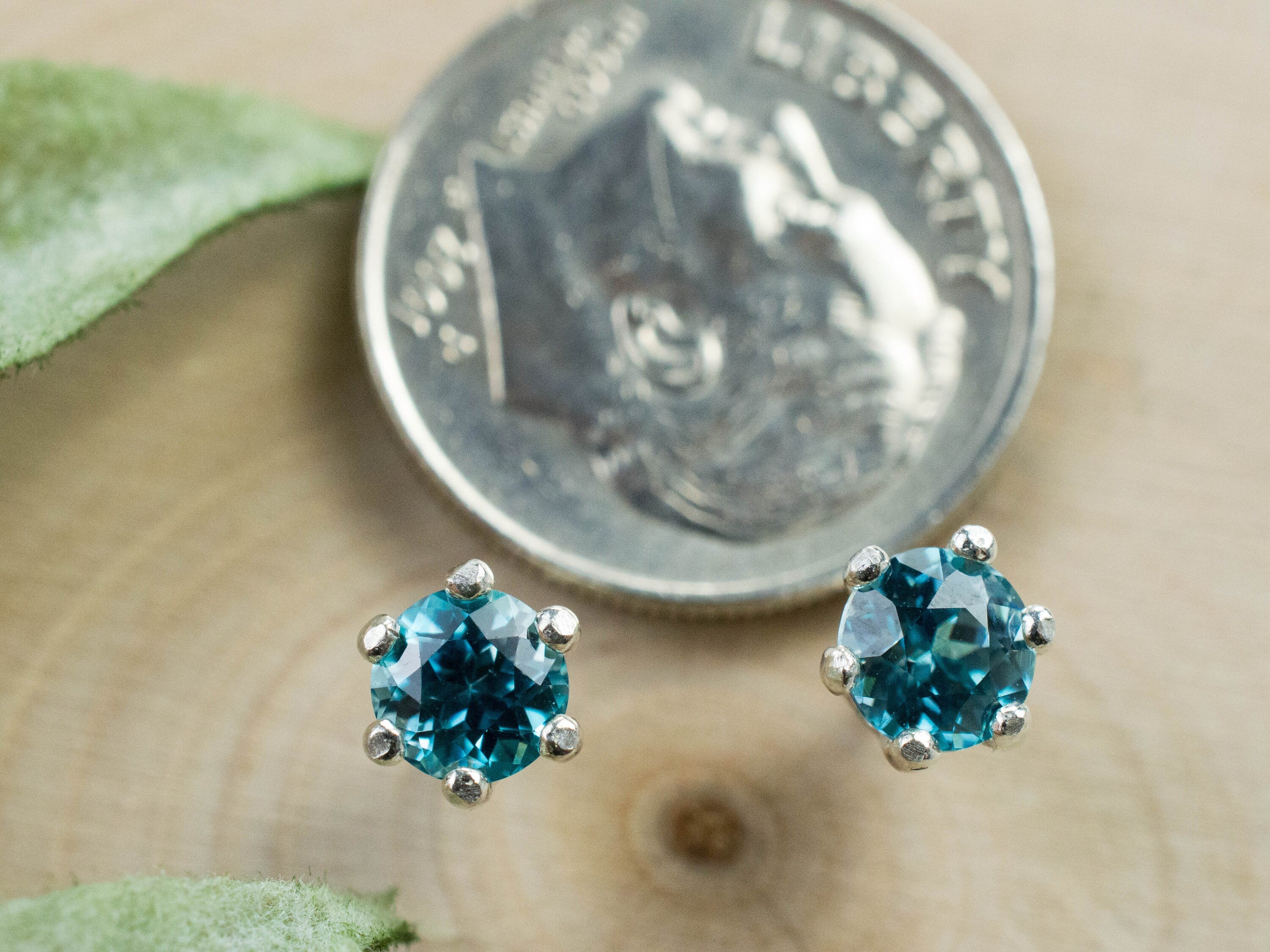 Blue Zircon Earrings; Genuine Cambodia Zircon; 1.200cts