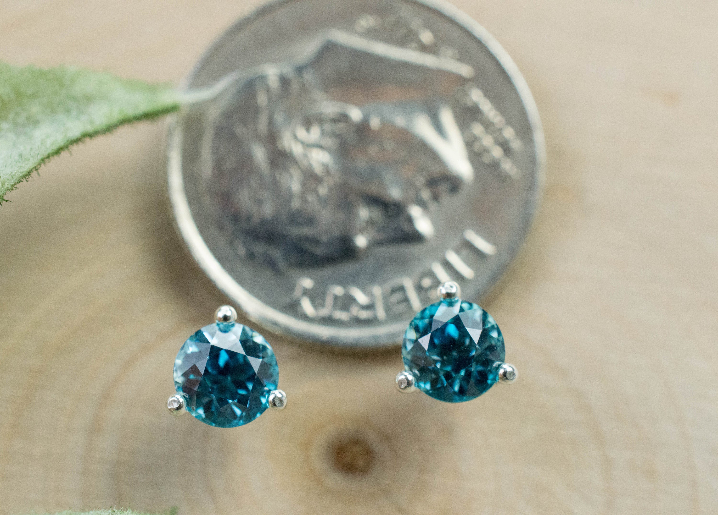 Blue Zircon Earrings; Genuine Cambodia Zircon; 1.205cts