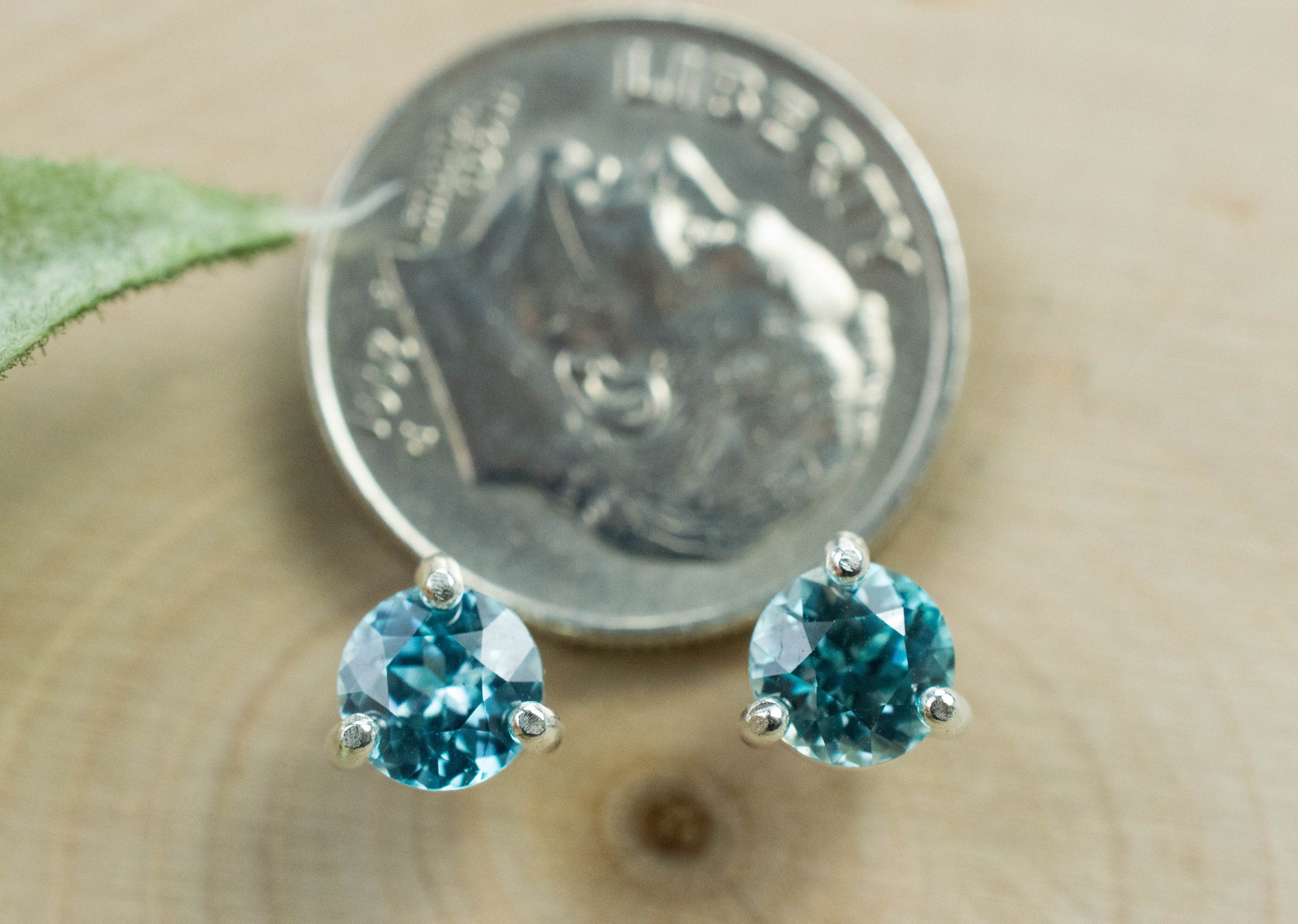 Blue Zircon Earrings; Genuine Cambodia Zircon; 1.440cts