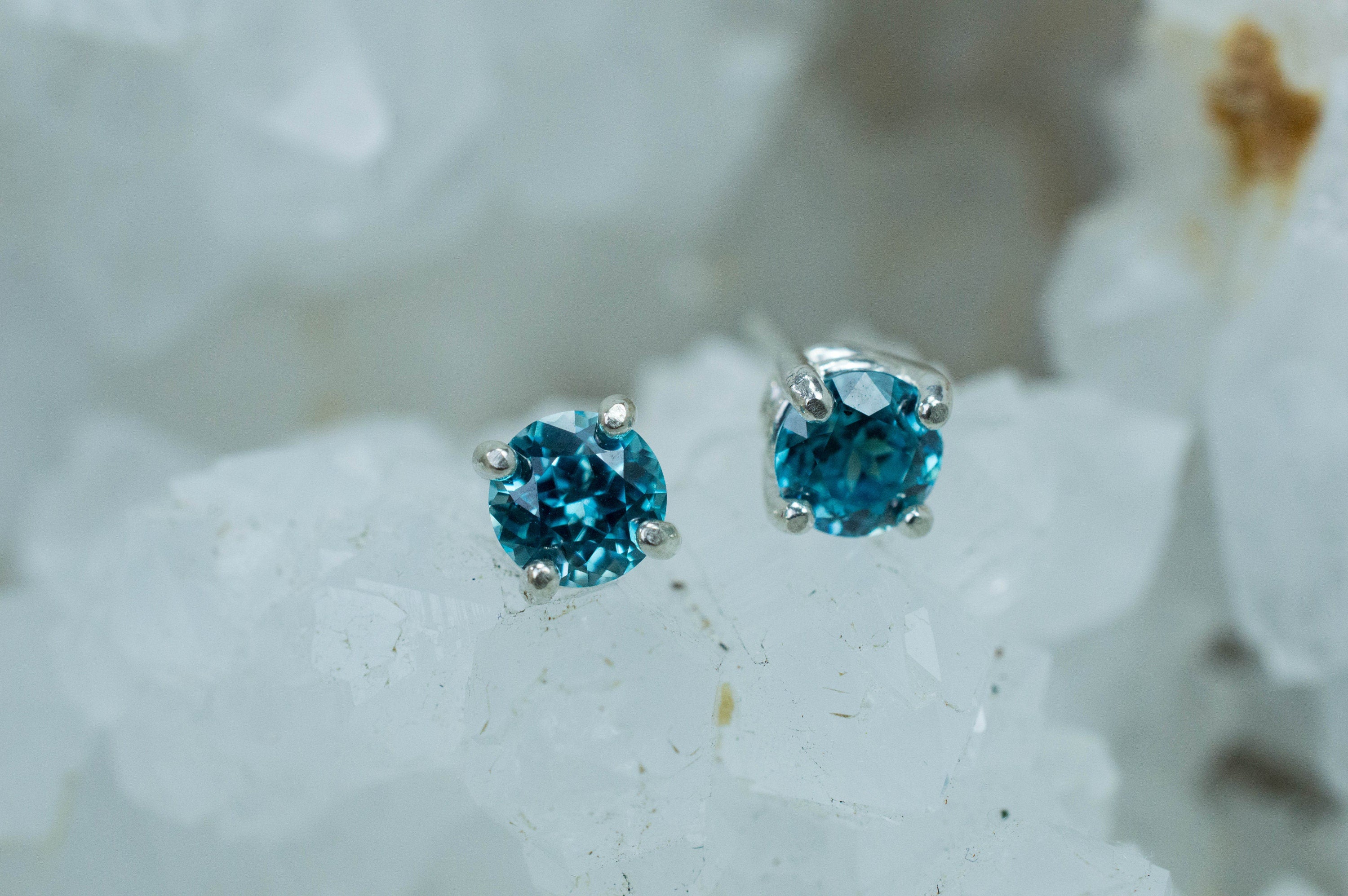 Blue Zircon Earrings; Genuine Cambodia Zircon; 1.500cts