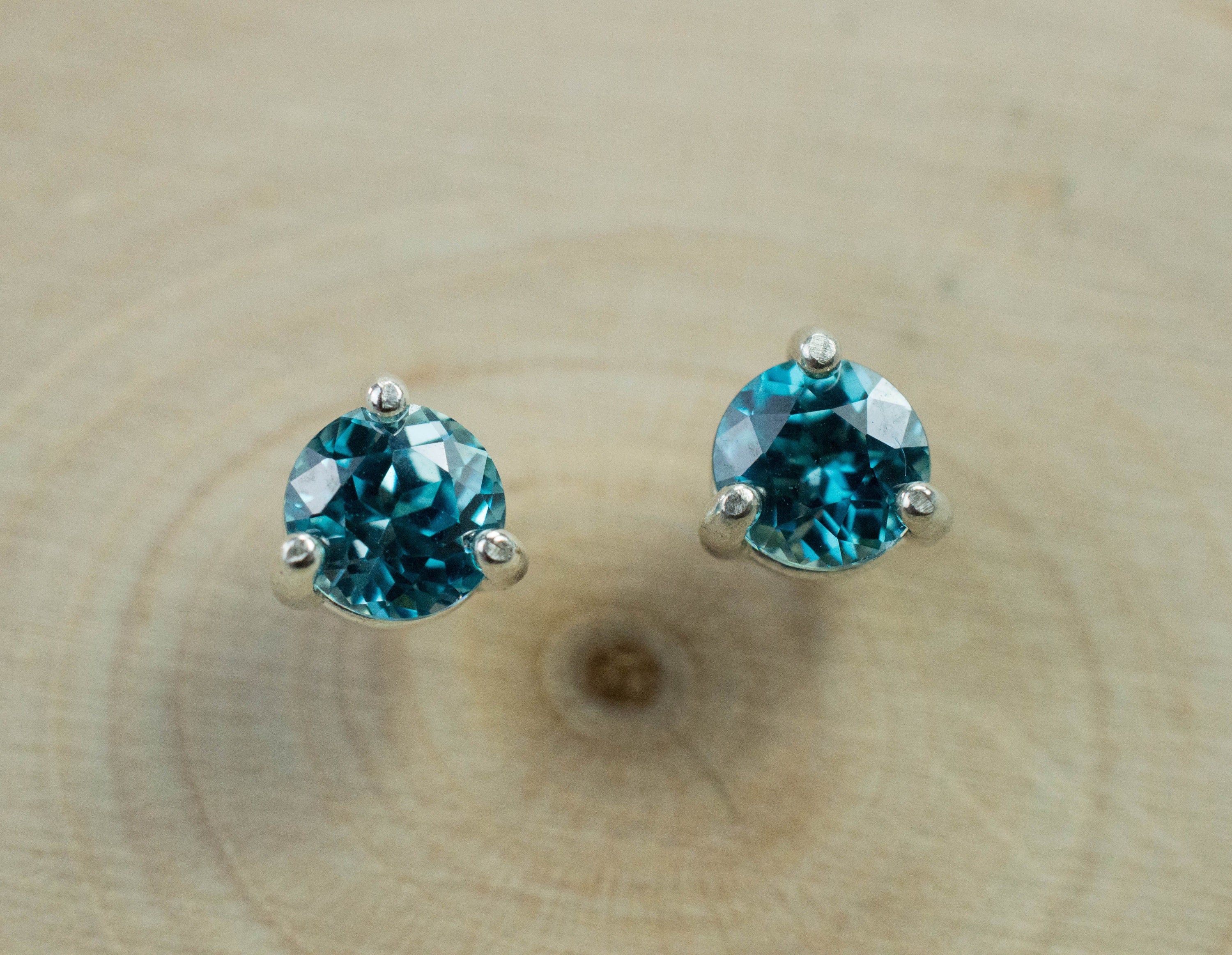 Blue Zircon Earrings; Genuine Cambodia Zircon; 1.480cts