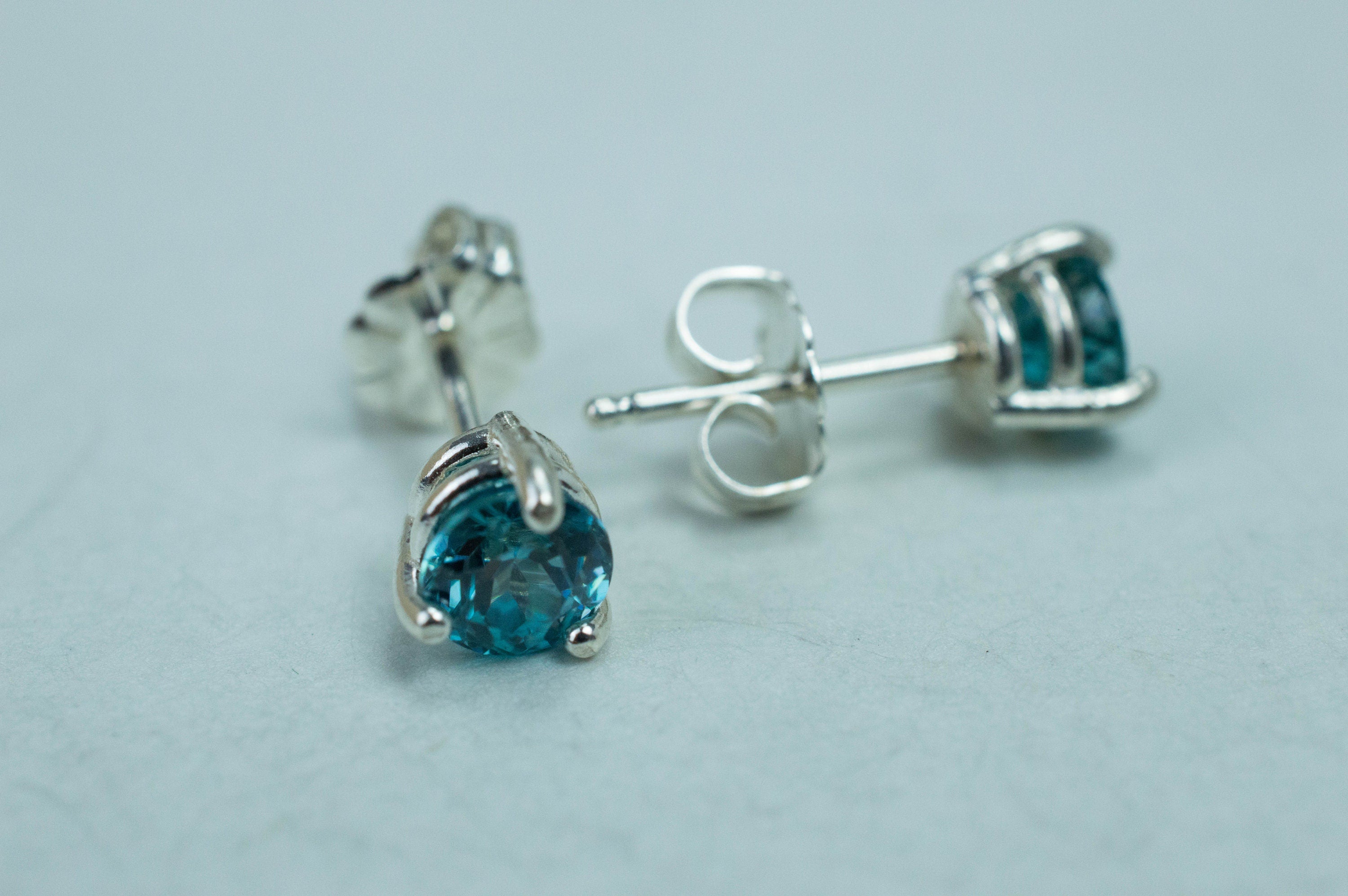 Blue Zircon Earrings; Genuine Cambodia Zircon; 1.480cts