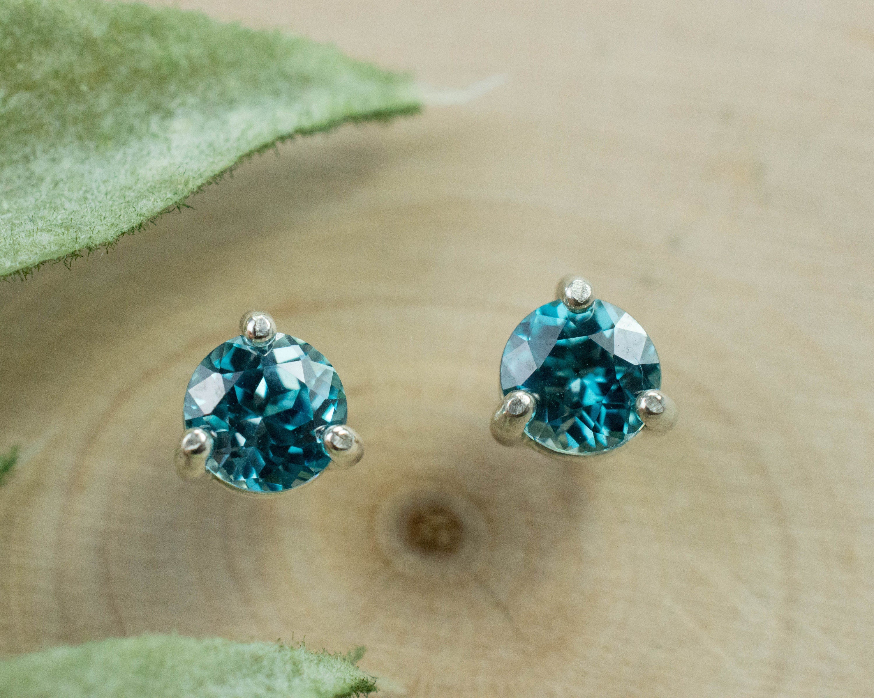 Blue Zircon Earrings; Genuine Cambodia Zircon; 1.480cts