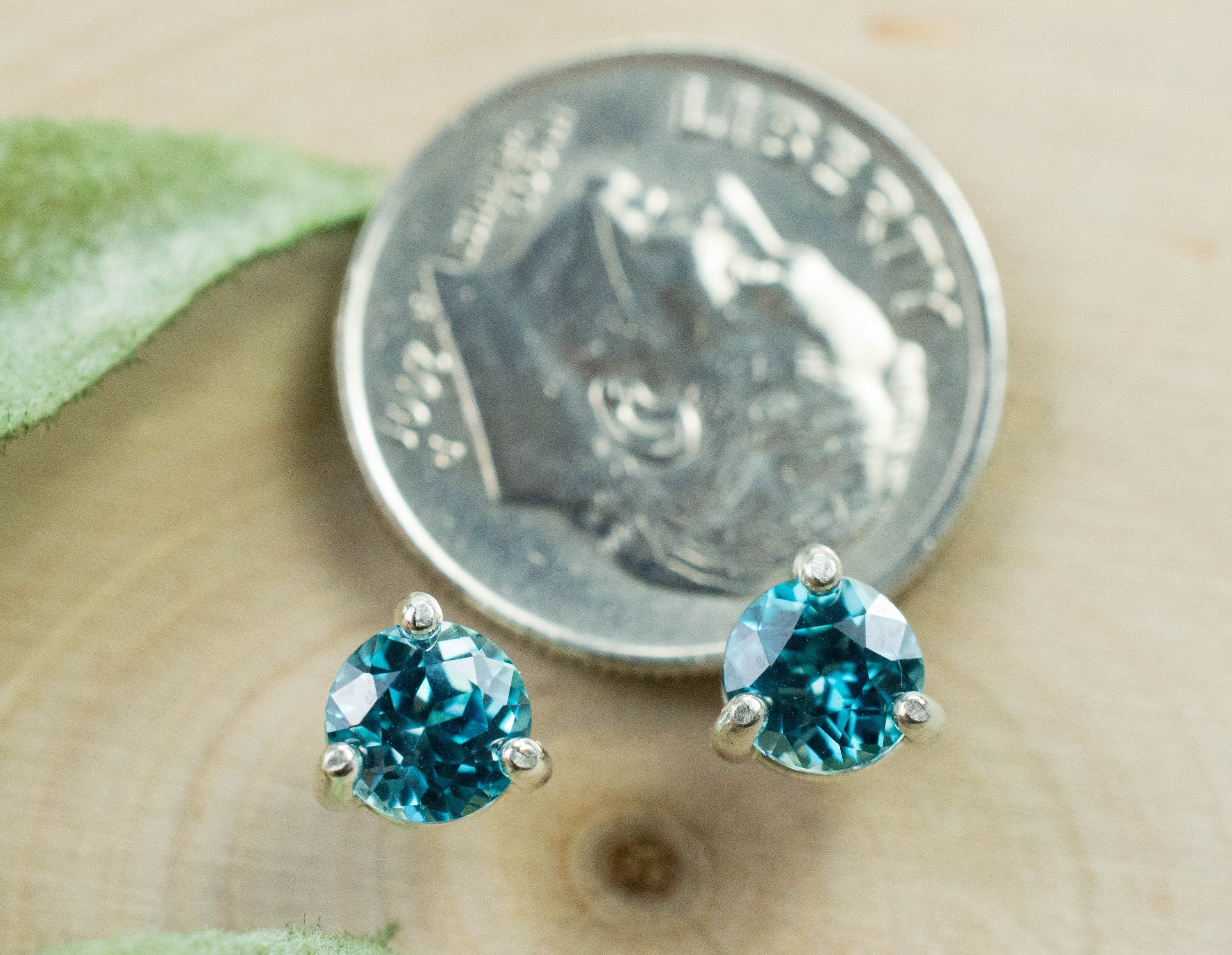 Blue Zircon Earrings; Genuine Cambodia Zircon; 1.480cts