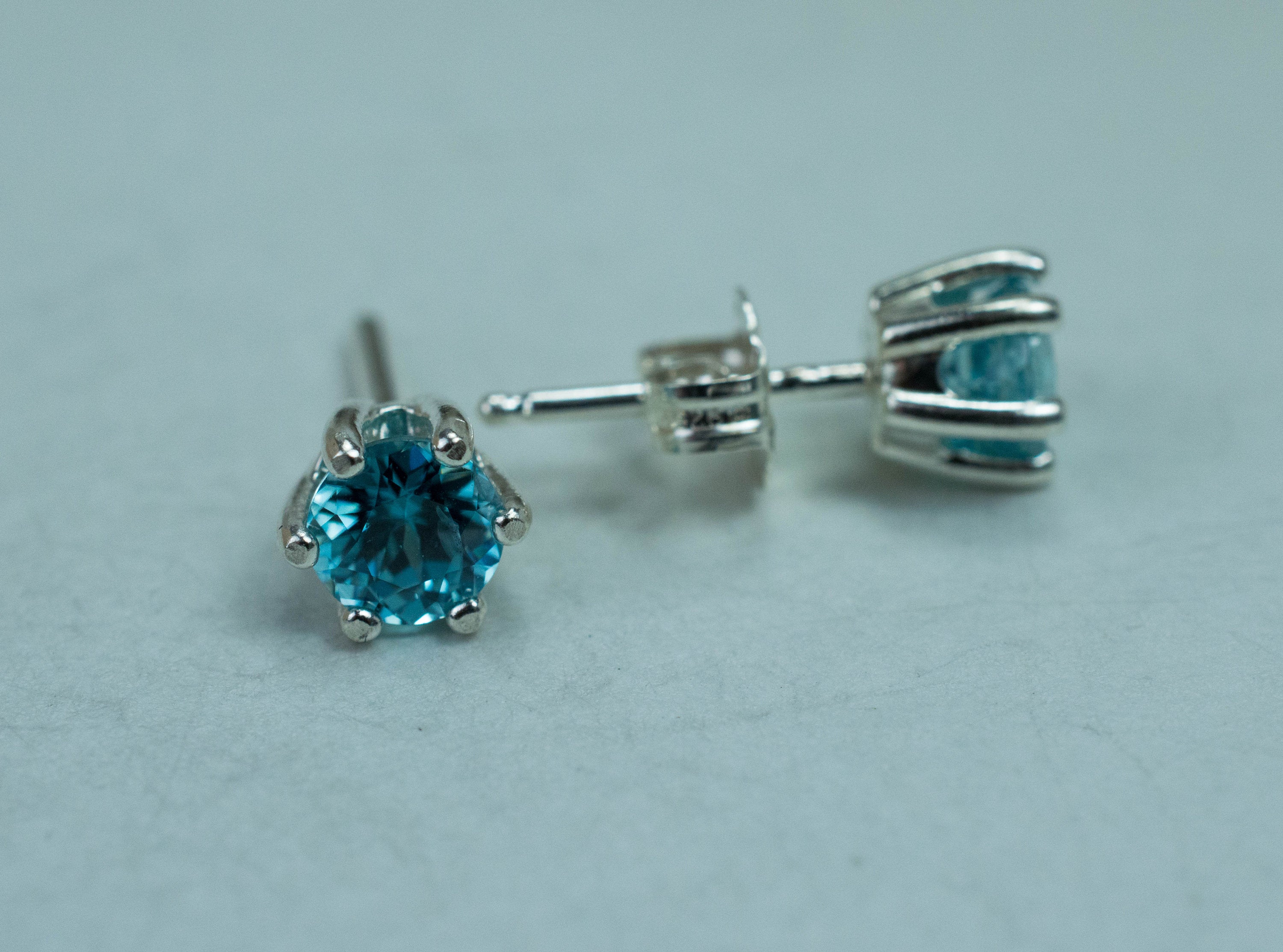 Blue Zircon Earrings; Genuine Cambodia Zircon; 1.590cts