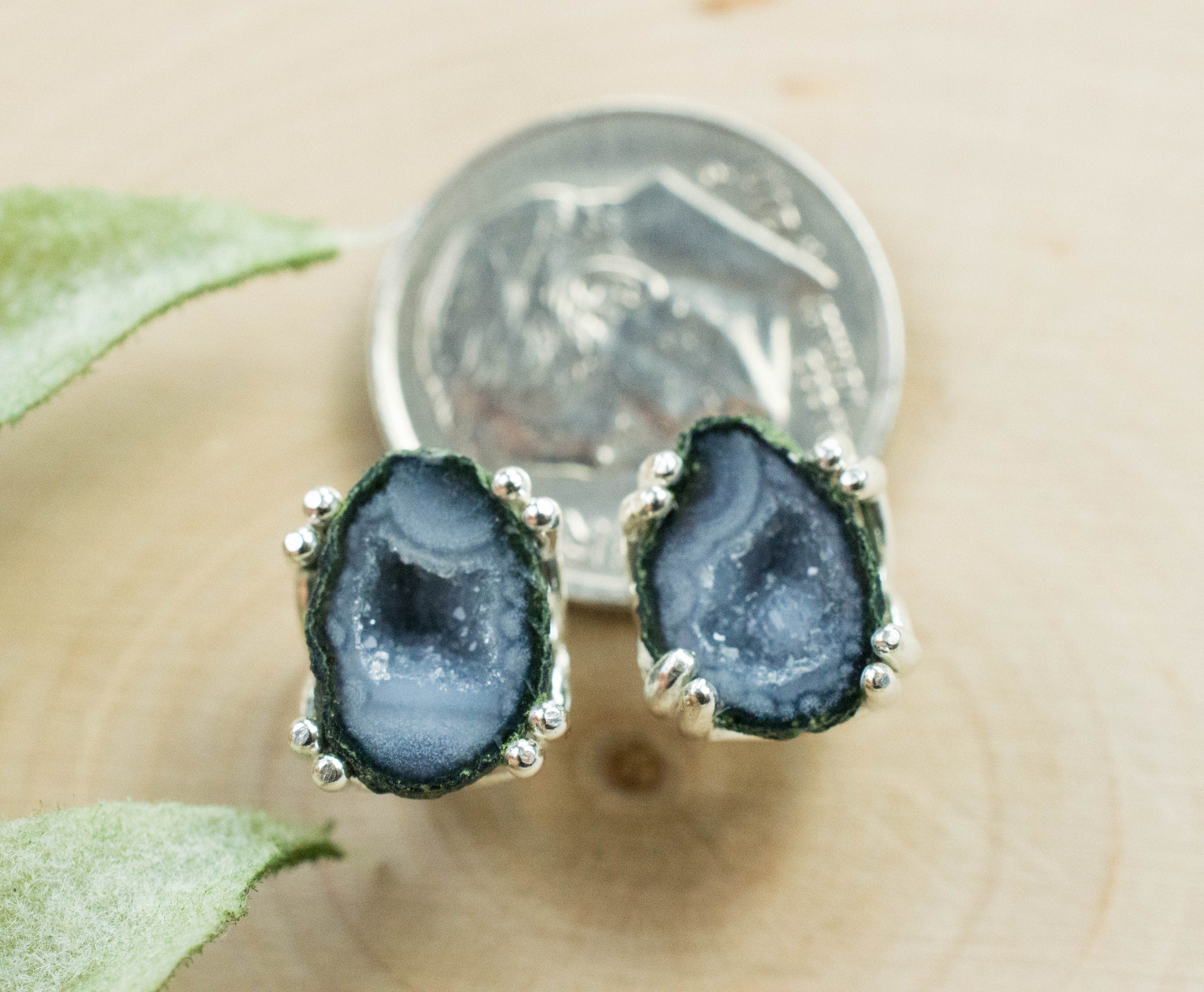 Agate Geode Earrings, Genuine Untreated Mexico Tabasco Mini Geodes; 3.440cts