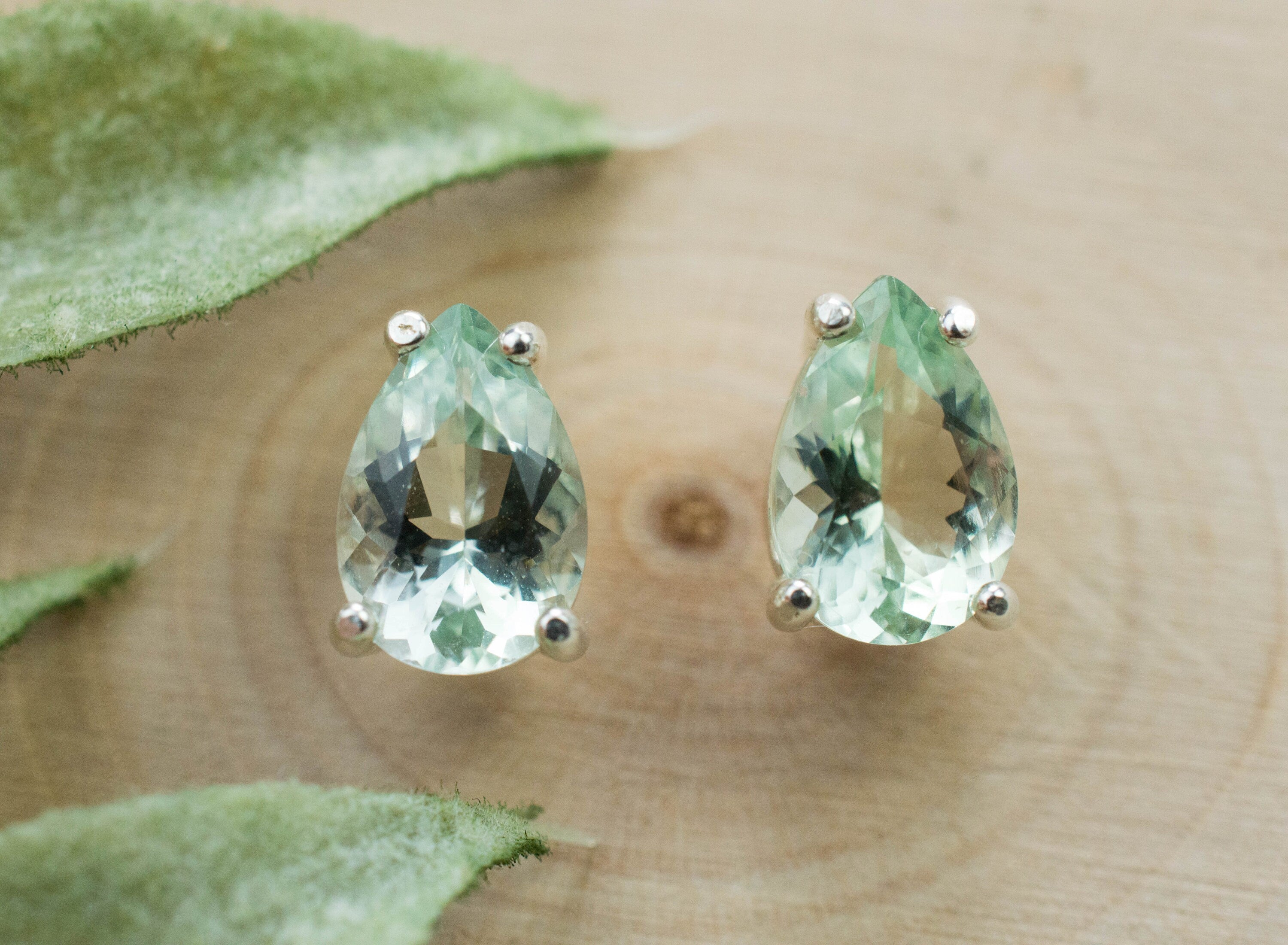 Prasiolite Earrings; Genuine Brazilian Green Amethyst; 2.215cts