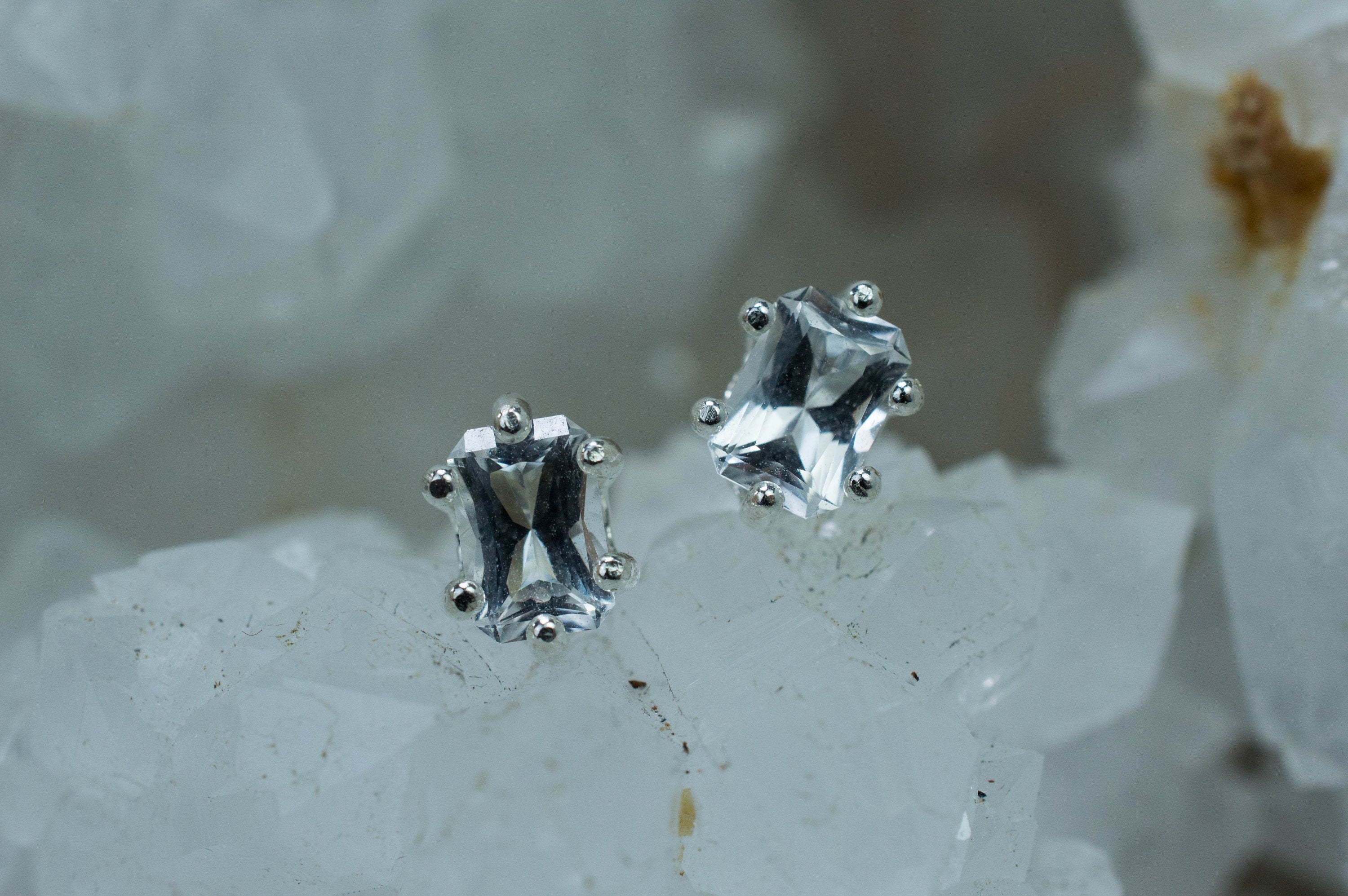 Goshenite Earrings; Natural Untreated Mozambique Platinum Beryl; 0.980cts