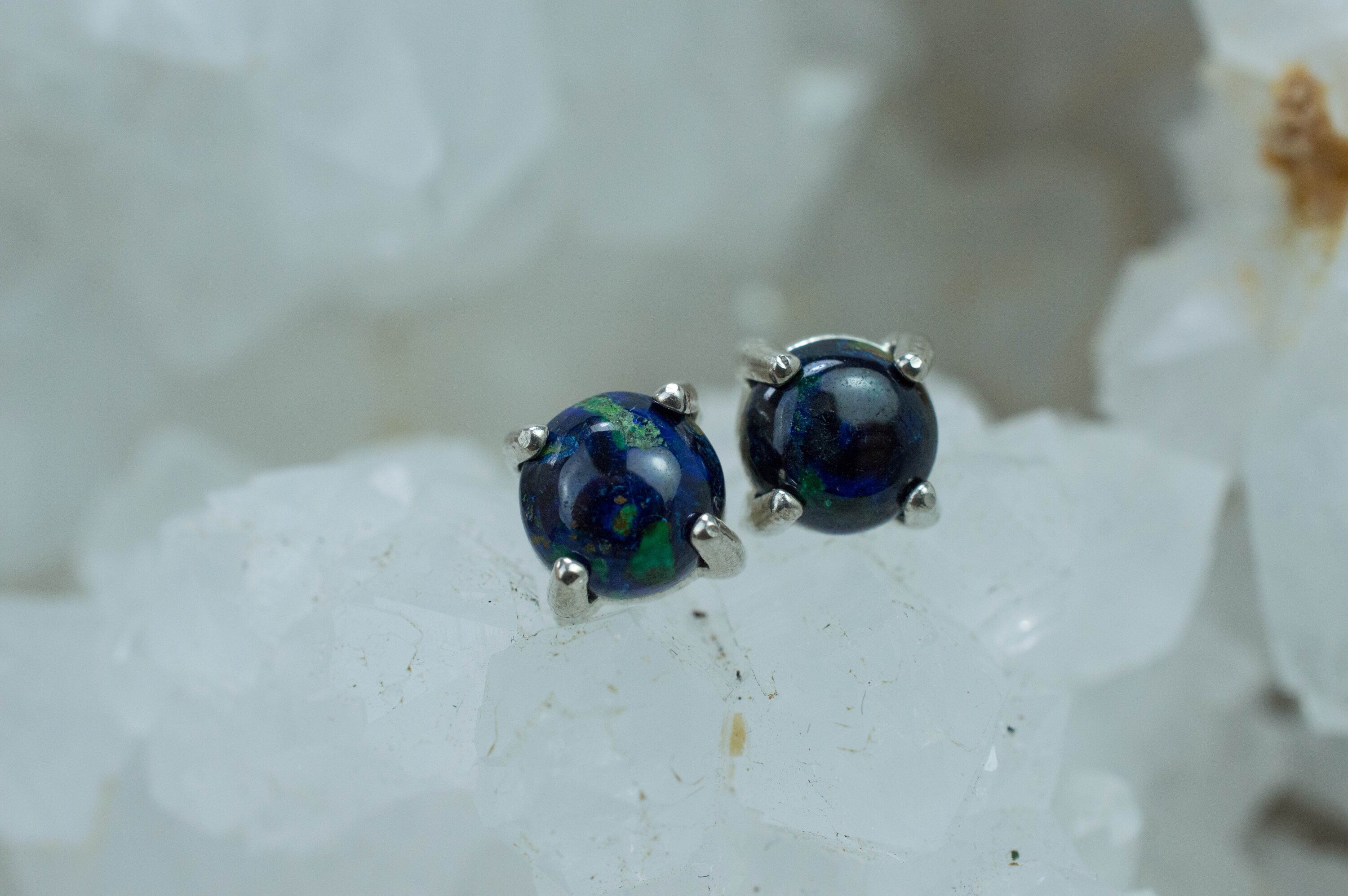 Azurite Malachite Earrings; Natural Untreated Arizona Azurmalachite; 1.635cts