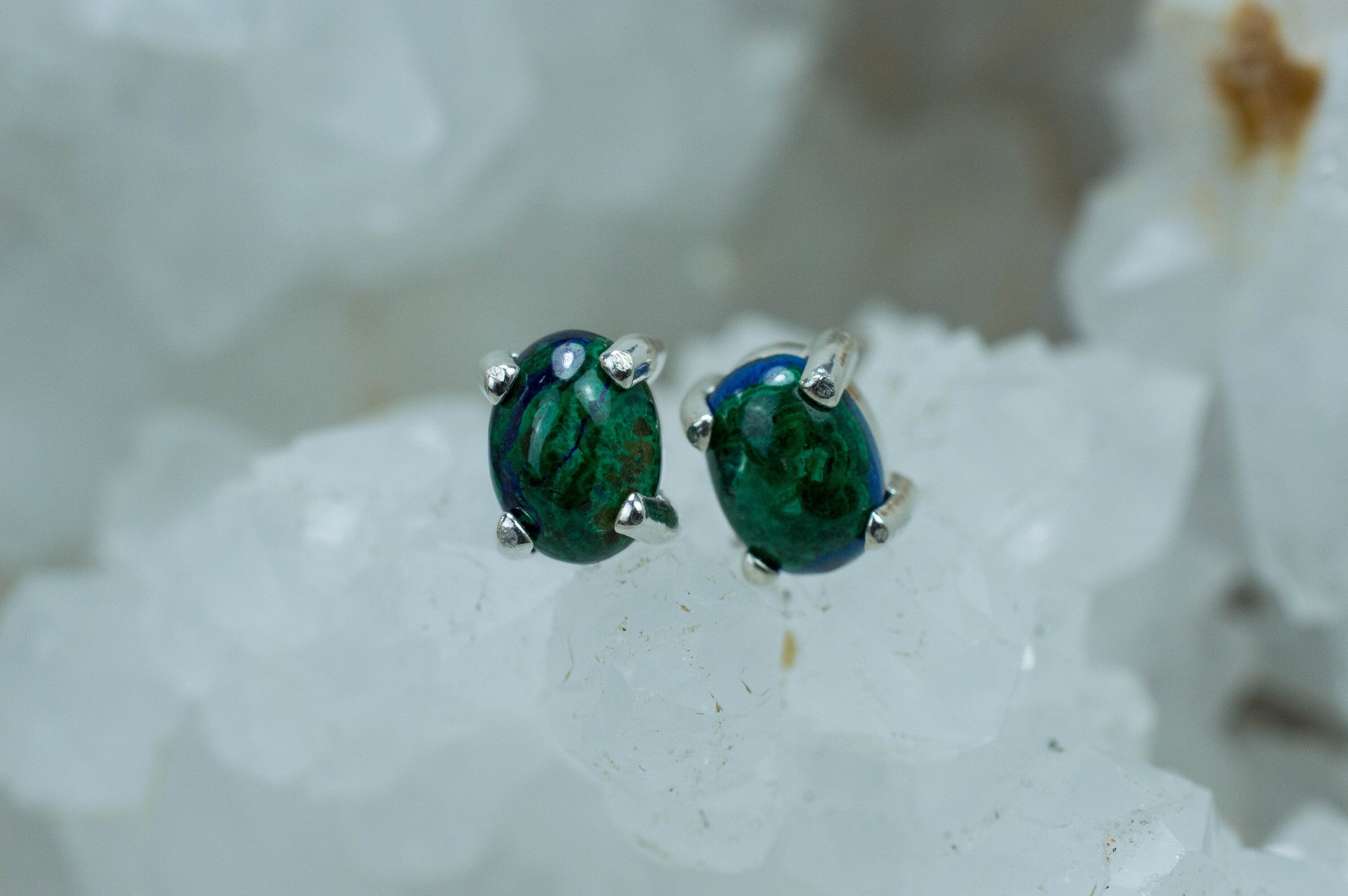 Azurite Malachite Earrings; Genuine Untreated Arizona Azurmalachite; 1.835cts