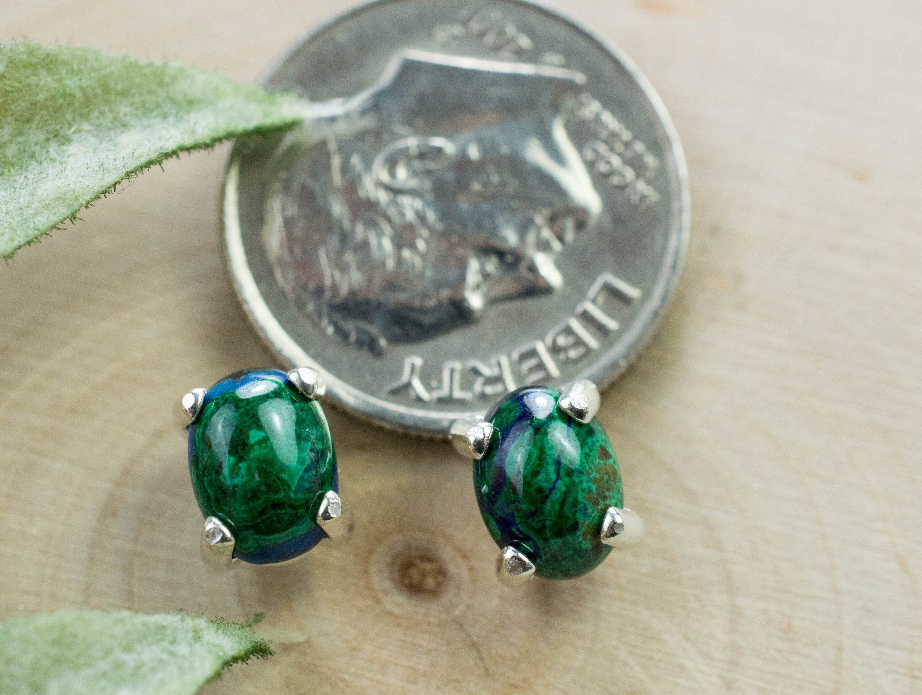 Azurite Malachite Earrings; Genuine Untreated Arizona Azurmalachite; 1.835cts